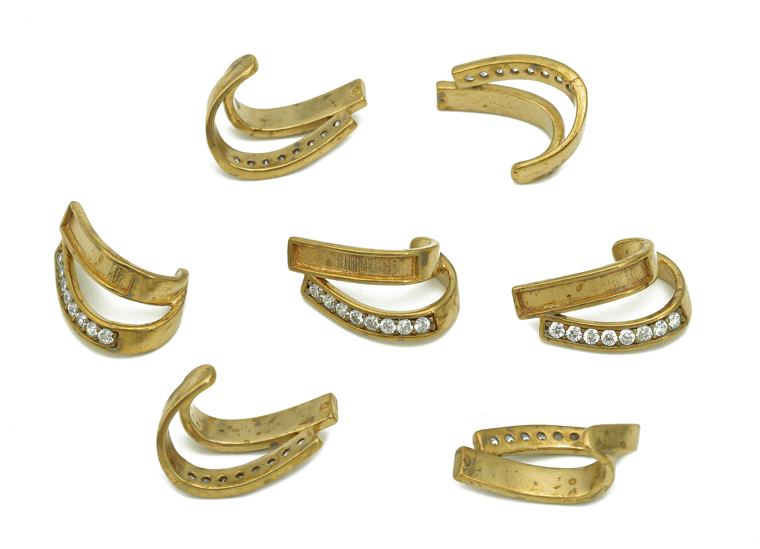 Brass Open Round J Ring - Raw Brass Curved With Zircon - Hollow Hoop For Stud Earring - Gift For Her - 16.17x8.41x1.19mm - PP8120 - DOMEDBAZAAR