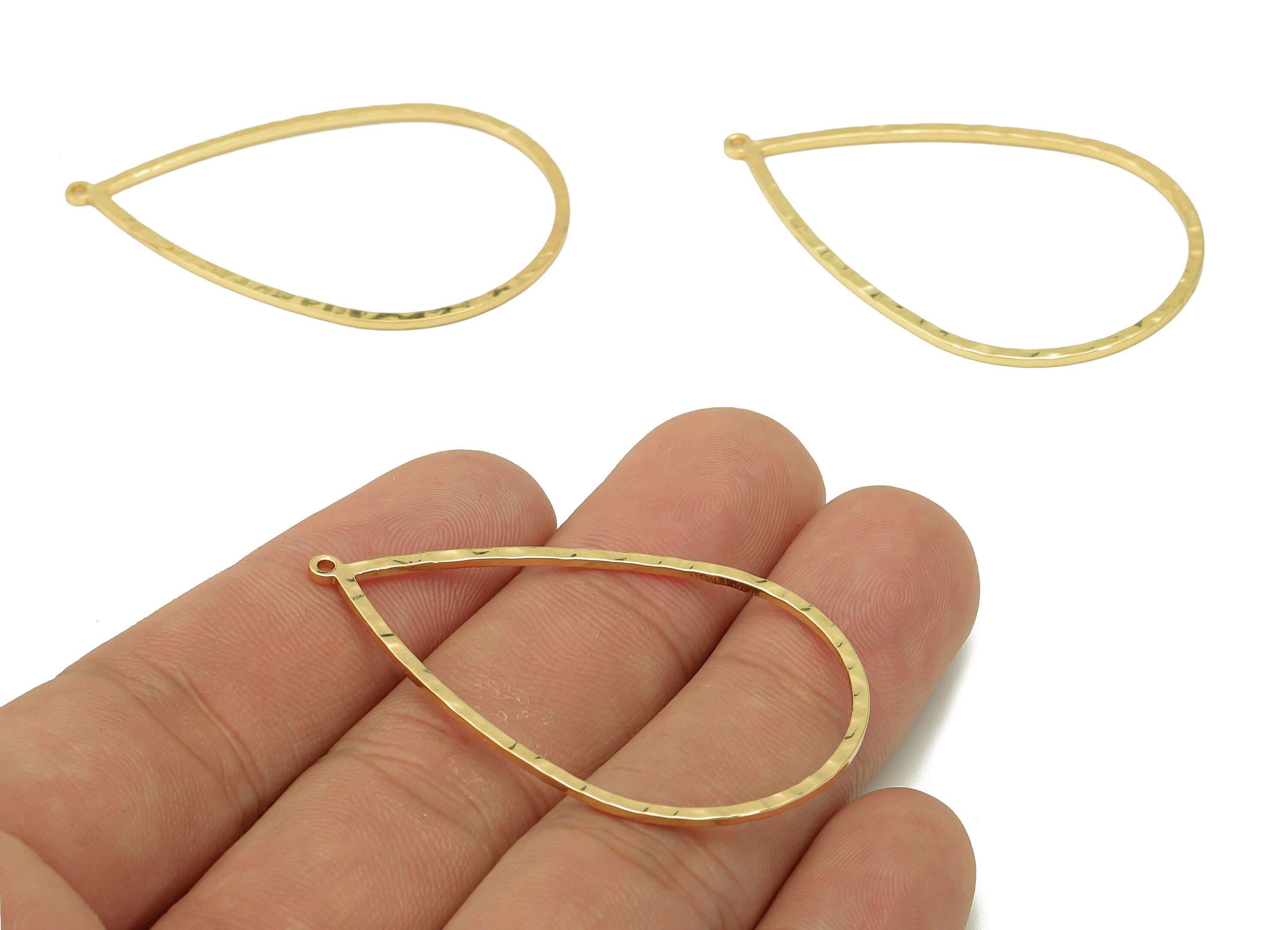 Brass Hammered Drop Earring Charm - Gold Wide Teardrop Earring - Pendant With Loop - 18K Real Gold Plating Charms - 47x29.7x1.1mm - RGP5508 - DOMEDBAZAAR