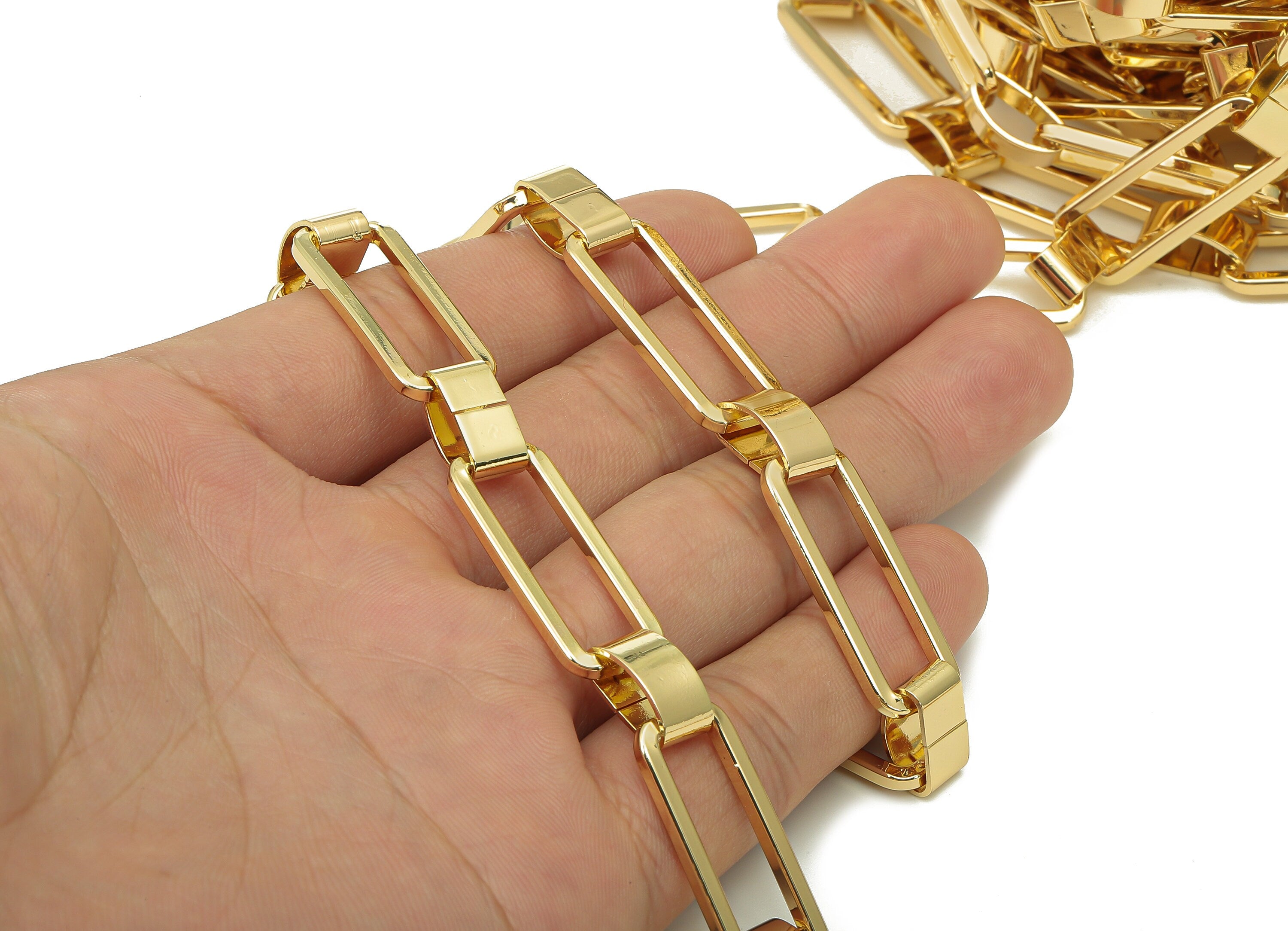 Gold Huge Oval Rectangle Chain - Brass Semicircle Chain - Faceted Cable Chain - 18K Real Gold Plated Brass Chain - 48.1x11.3x2.2mm - RGP5561 - DOMEDBAZAAR