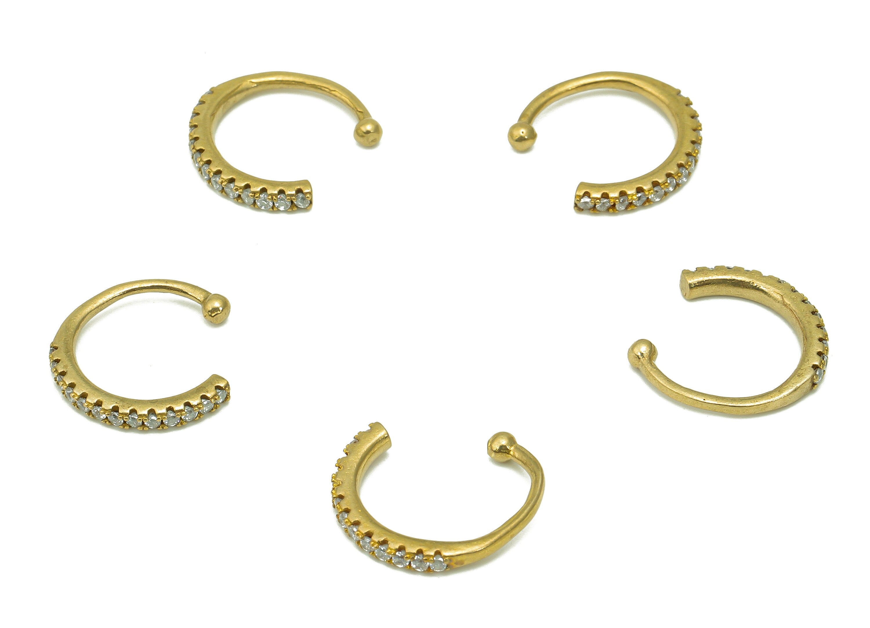 Brass Mini Open Round C Ring - Raw Brass Cartilage Earring With Zircon - Huggie Hoop Earring - Gift For Her - 13.73x13.48x2mm - PP8126 - DOMEDBAZAAR