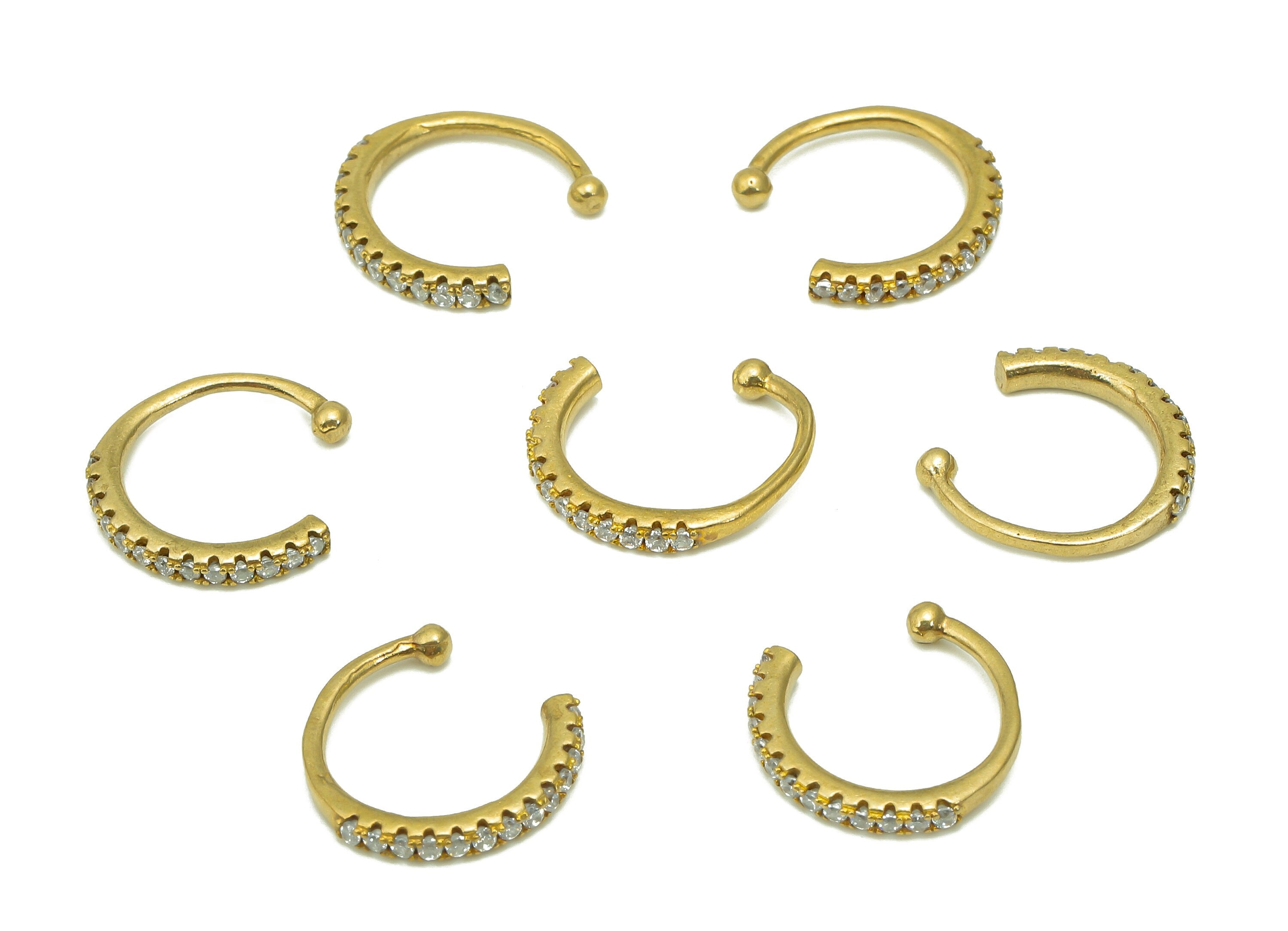 Brass Mini Open Round C Ring - Raw Brass Cartilage Earring With Zircon - Huggie Hoop Earring - Gift For Her - 13.73x13.48x2mm - PP8126 - DOMEDBAZAAR