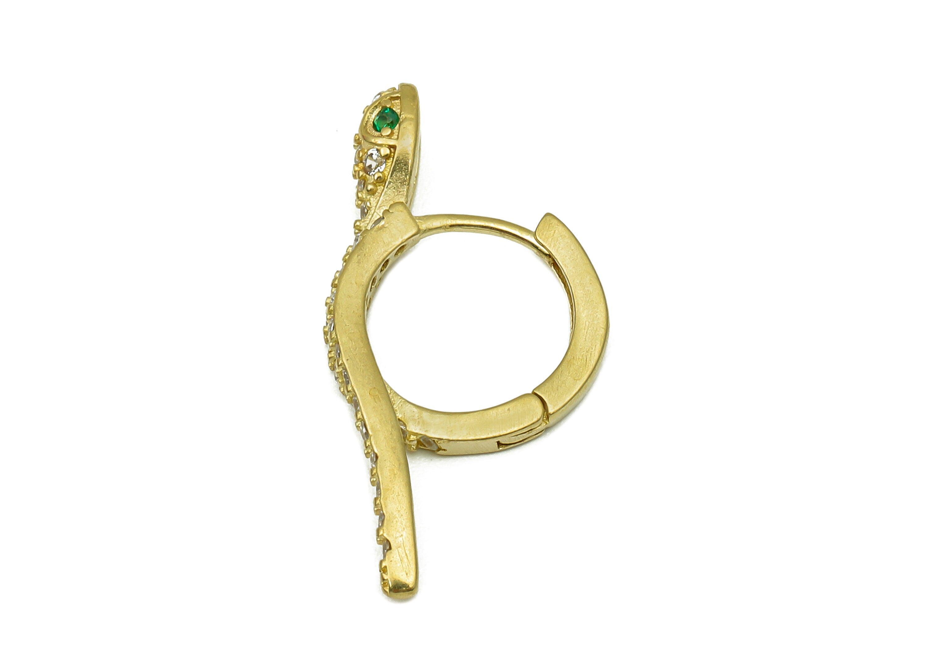 Brass Round Snake Earring Clasp - Raw Brass Hoop Clasp With Zircon - Circle Huggie Hoop Earrings - Snake Clasps - 28.5x14.5x3.3mm - PP8170 - DOMEDBAZAAR