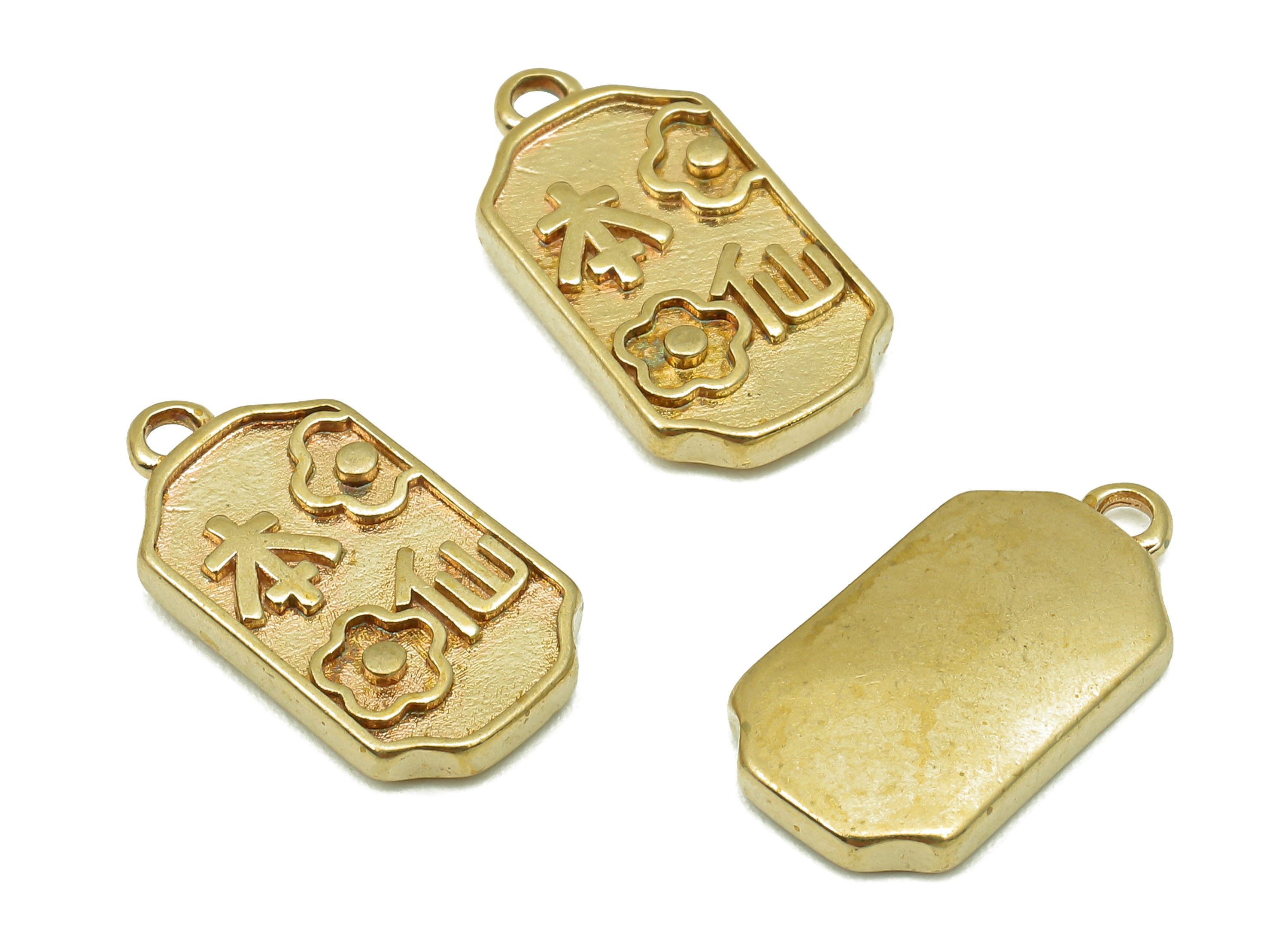 Brass Rectangle Flower Earring Charm - Raw Brass Word Thick Earring - Rectangle Pendant With Loop - Necklace Charm - 17x9x2.3mm - PP8178 - DOMEDBAZAAR