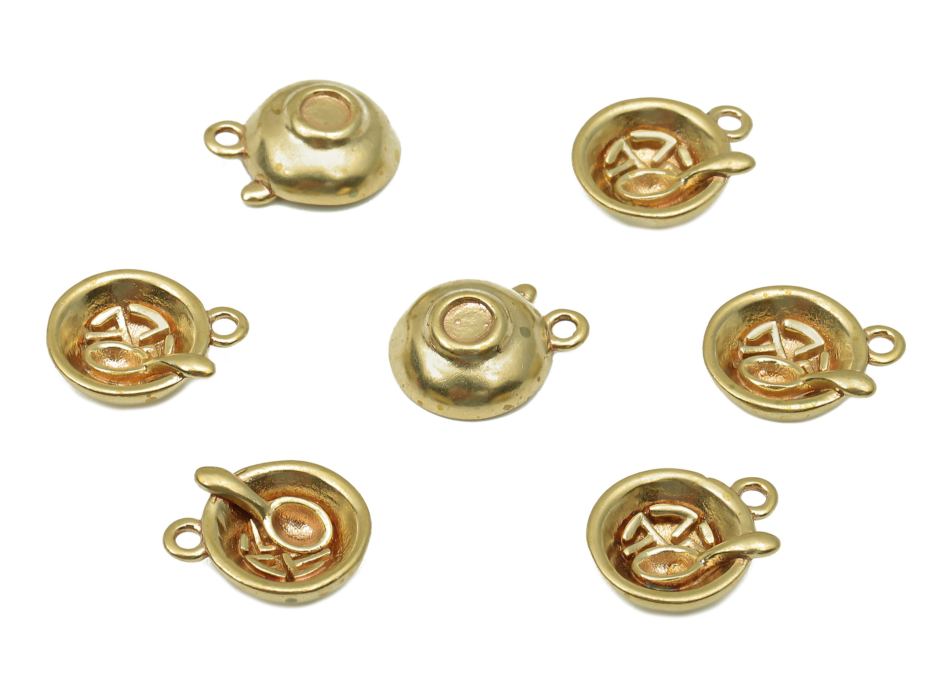 Brass Mini Bowl Earring Charm - Raw Brass Word Mini Spoon Earring - Mini Bowl Pendant With Loop - Necklace Charm - 11.7x9.7x1.5mm - PP8182 - DOMEDBAZAAR