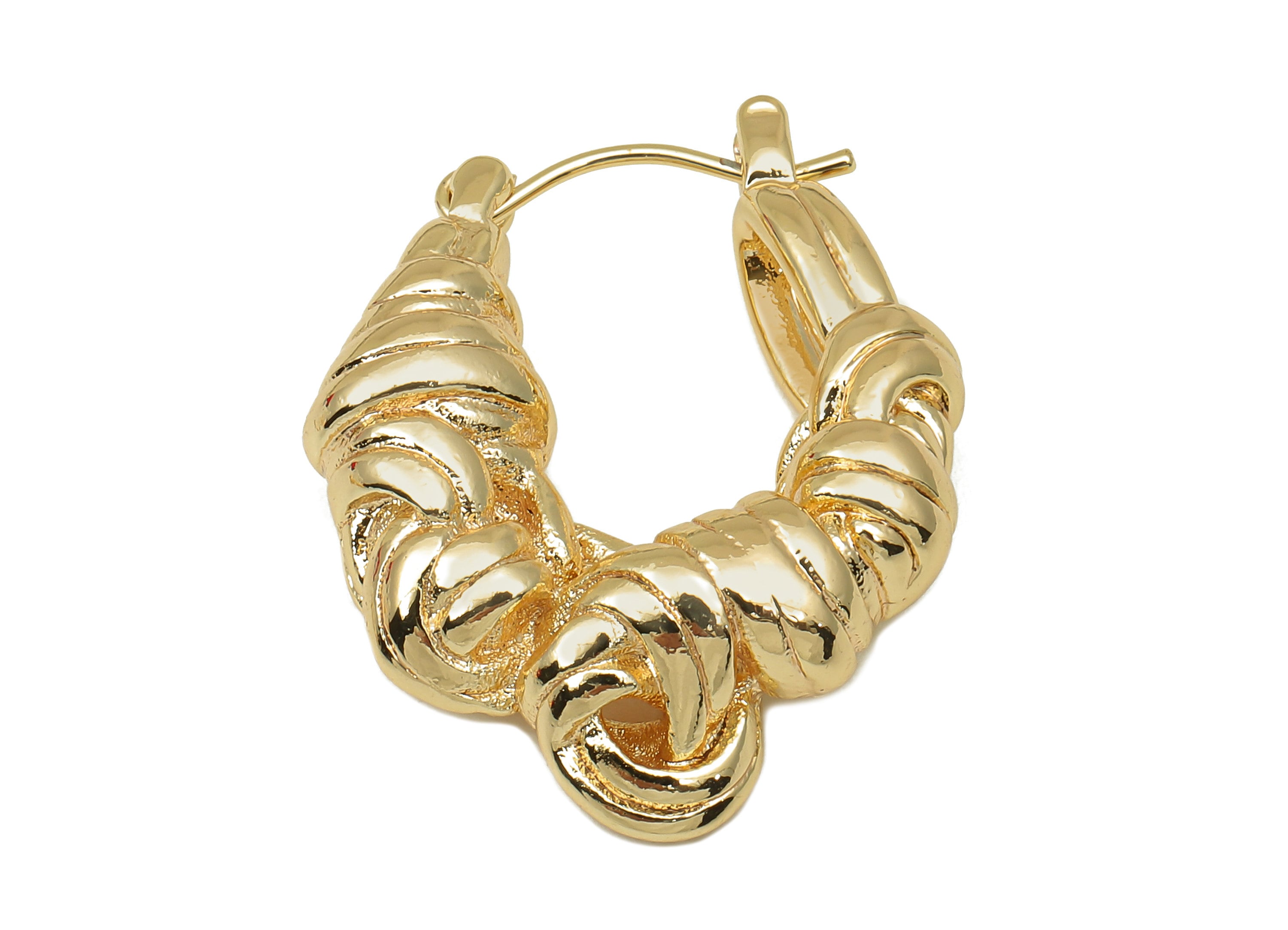 Brass Knot Huggie Earrings Clasps - Gold Thick Twisted Earring Hoop - Knot Hoop Clasp - 18K Real Gold Plating - 27x23.2x6.4mm - RGP5765 - DOMEDBAZAAR