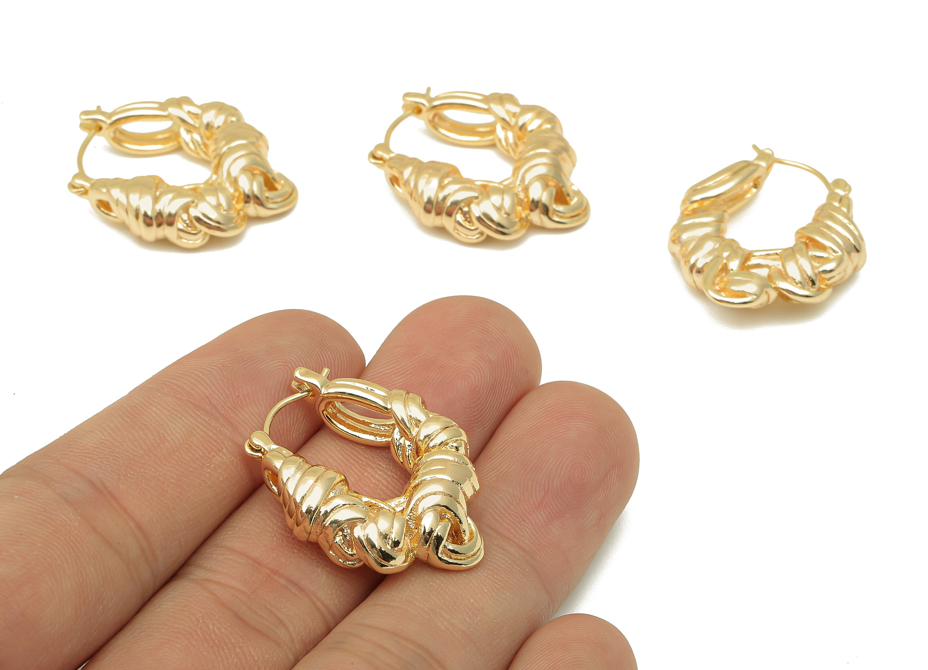Brass Knot Huggie Earrings Clasps - Gold Thick Twisted Earring Hoop - Knot Hoop Clasp - 18K Real Gold Plating - 27x23.2x6.4mm - RGP5765 - DOMEDBAZAAR