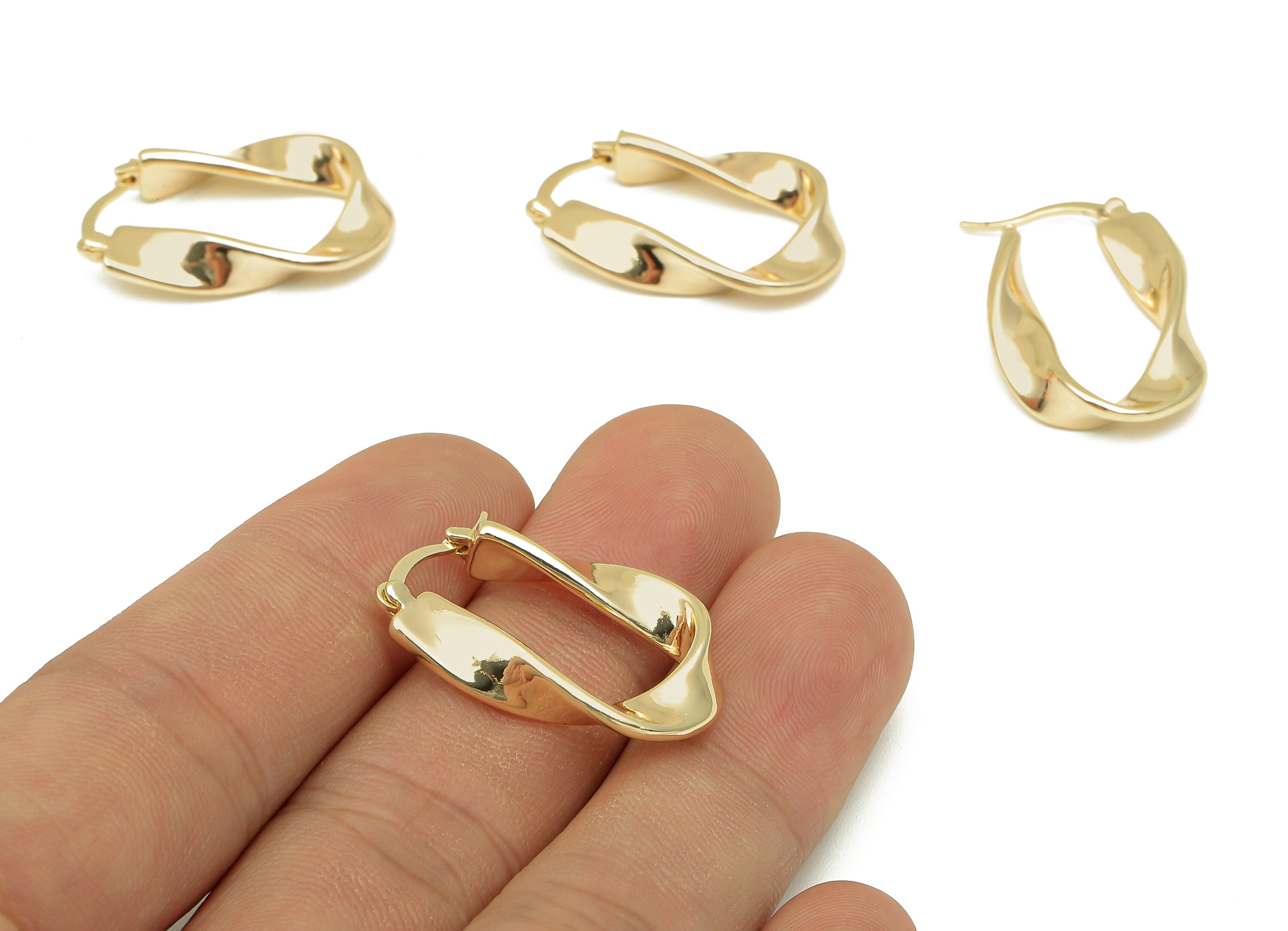 Brass Wave Huggie Earrings Clasps - Gold Thick Wavy Earring Hoop - U Huggie Hoop Clasp - 18K Real Gold Plating - 24.2x21.8x4.7mm - RGP5766 - DOMEDBAZAAR