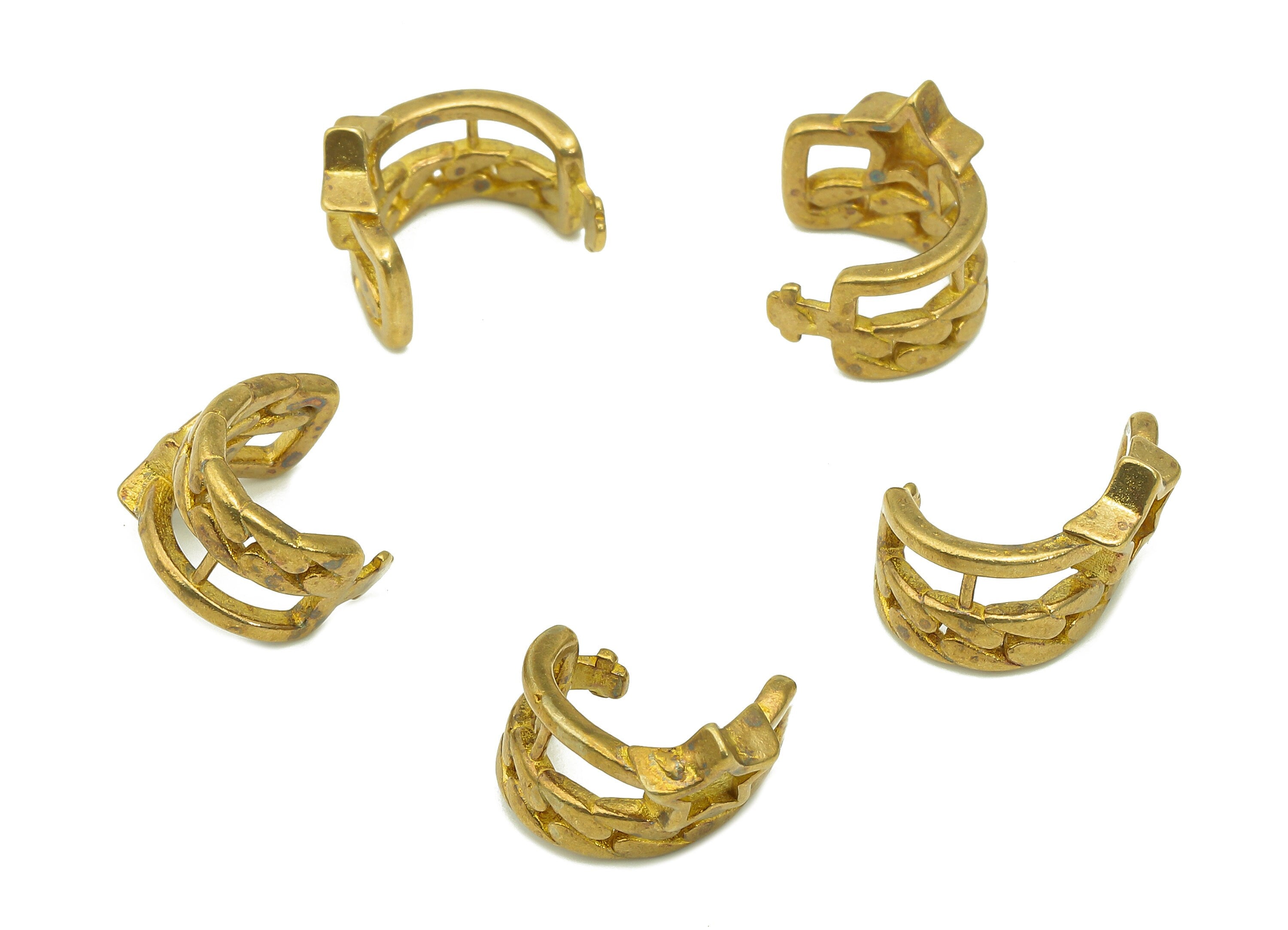 Brass Star Open Round C Ring - Raw Brass Huggie Hoop Ear Cuff - Leaf Textured Cuff Earring - Wide Earring Cuff - 13.49x10.34x1.51mm - PP8133 - DOMEDBAZAAR
