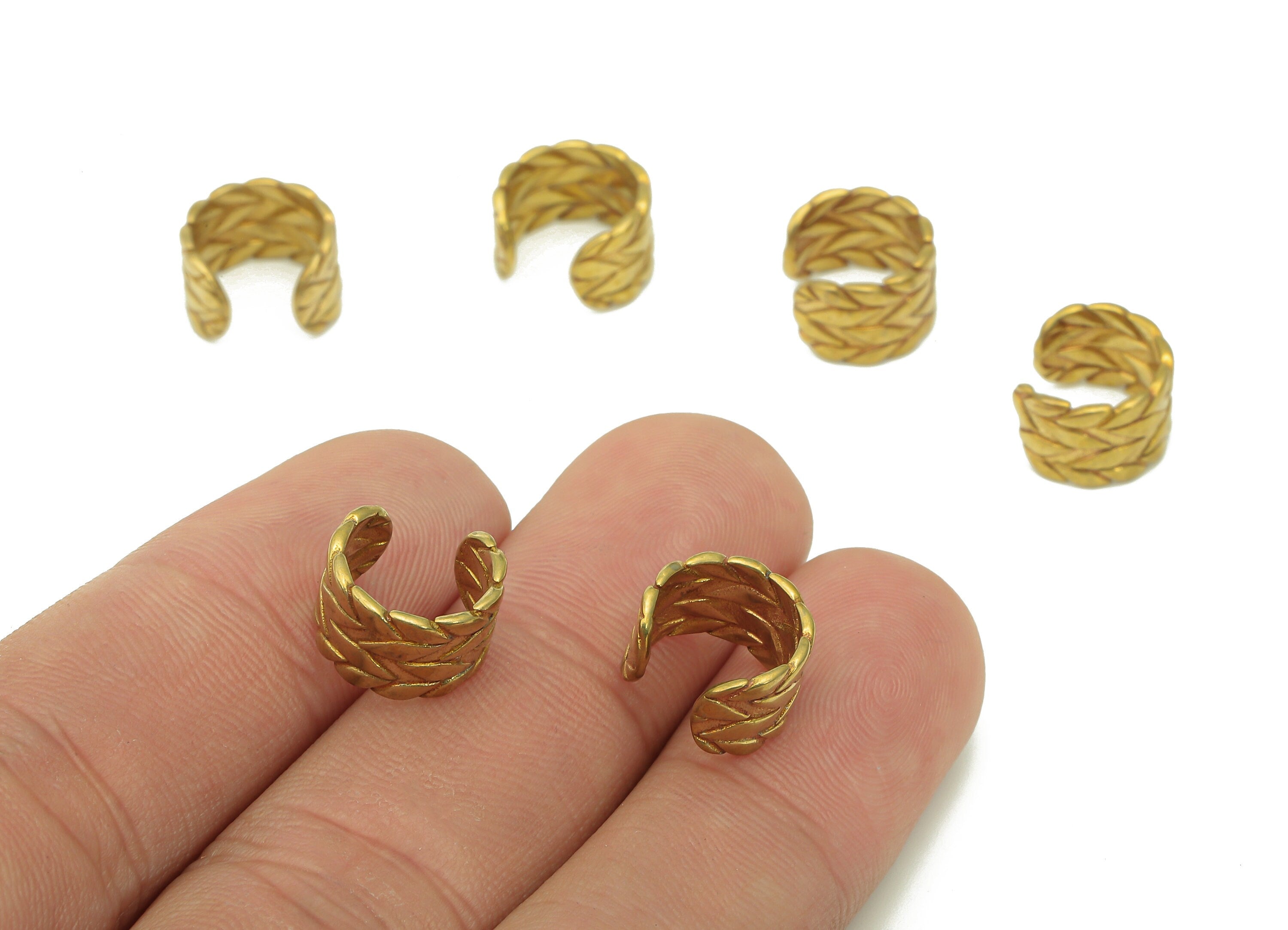 Brass Leaf Open Round C Ring - Raw Brass Huggie Hoop Earring Clip - Leaves Textured Cuff Ear - Wide Earring Cuff - 11.3x10.75x1.1mm - PP8134 - DOMEDBAZAAR