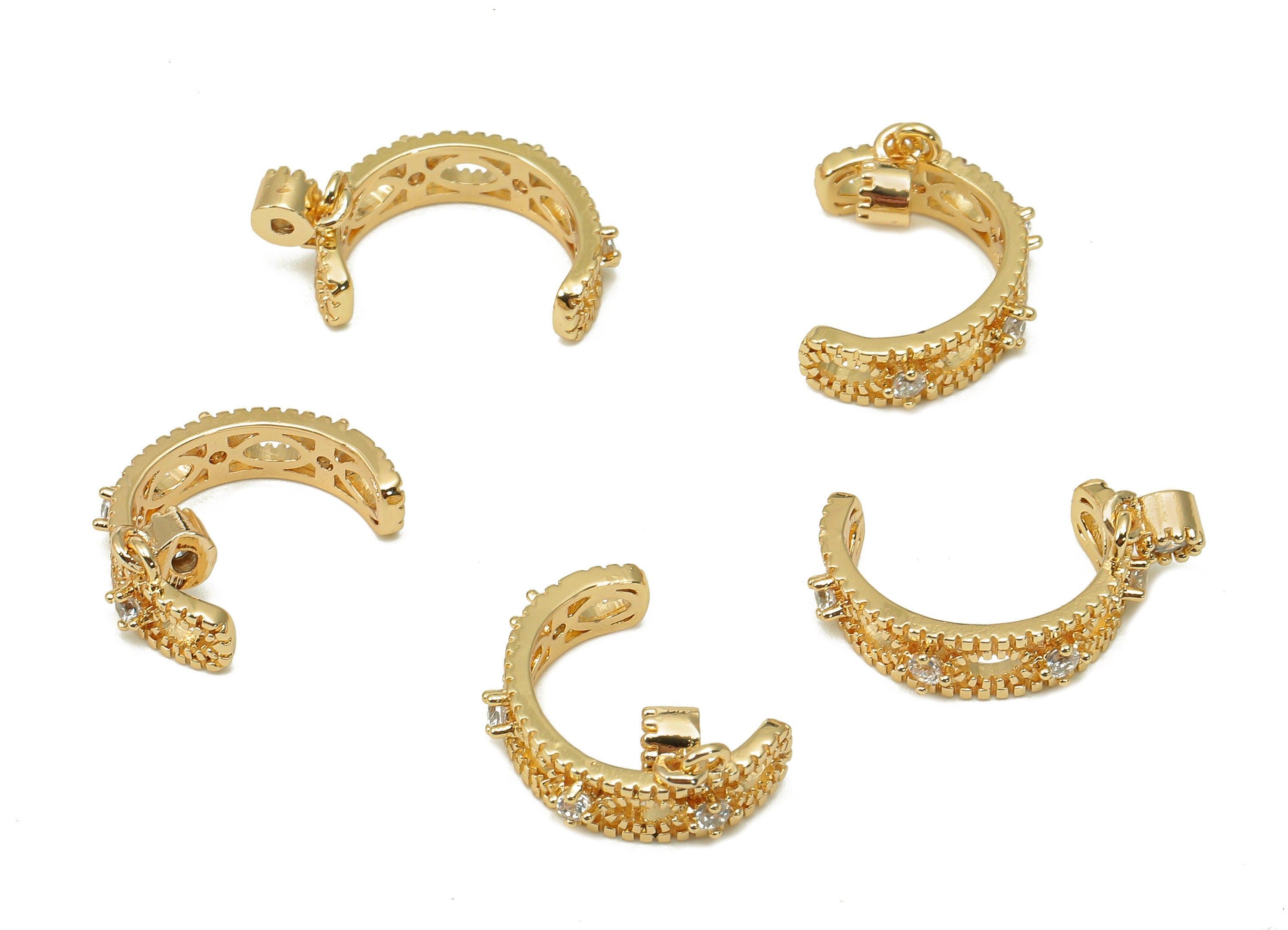 Brass Marquise Open Round Ring - C Earring Charm With Zircon - Hollow Hoop Ear Clip - 18K Real Gold Plating Charm - 14.9x7x2mm - RGP5544 - DOMEDBAZAAR