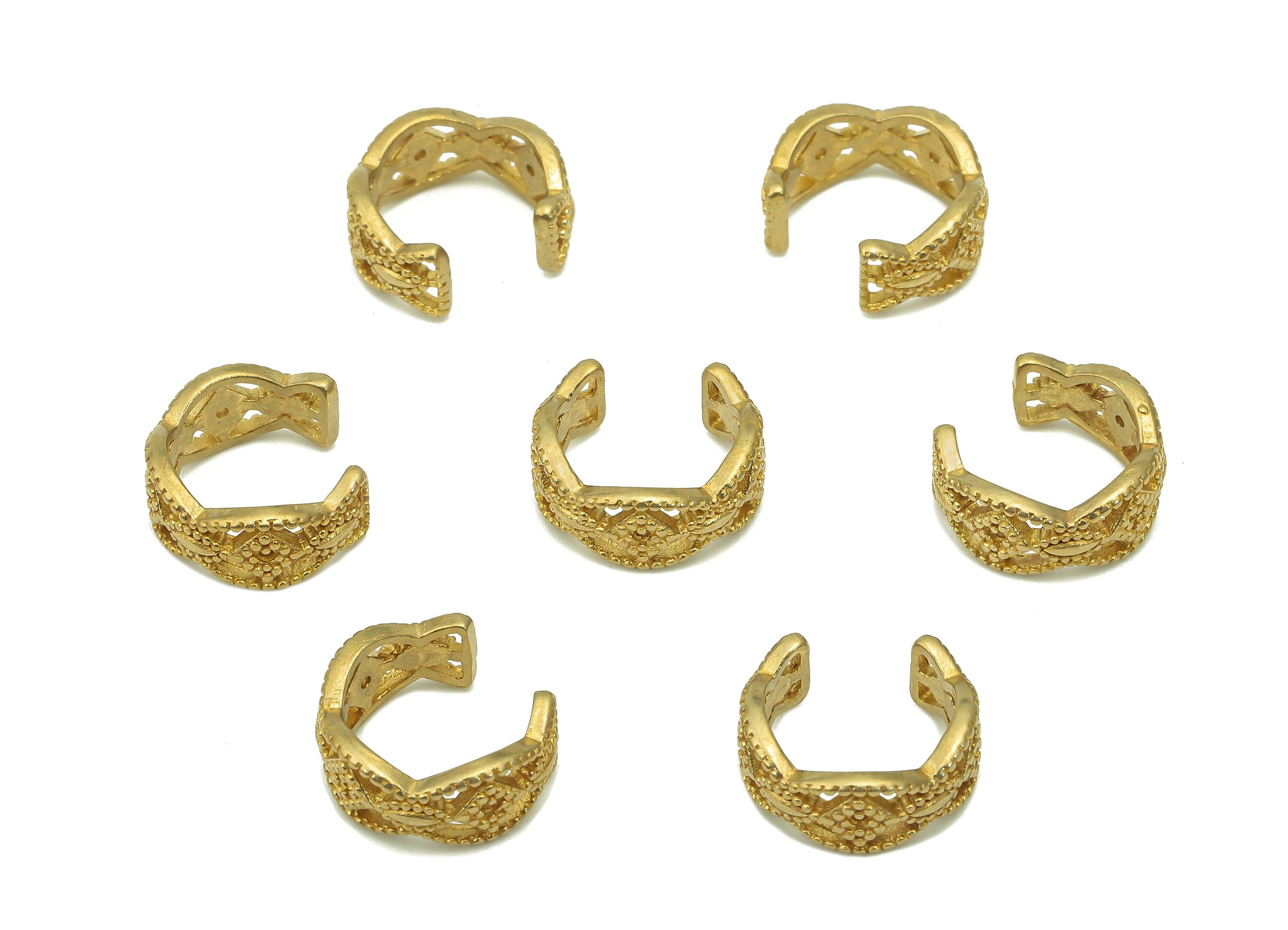 Brass Diamond Open Round C Ring - Raw Brass Wide Circle Cuff Ear - Hollow Hoop Earring Cuff - Rhombus Ear Clip - 11.57x10.8x1.32mm - PP8136 - DOMEDBAZAAR