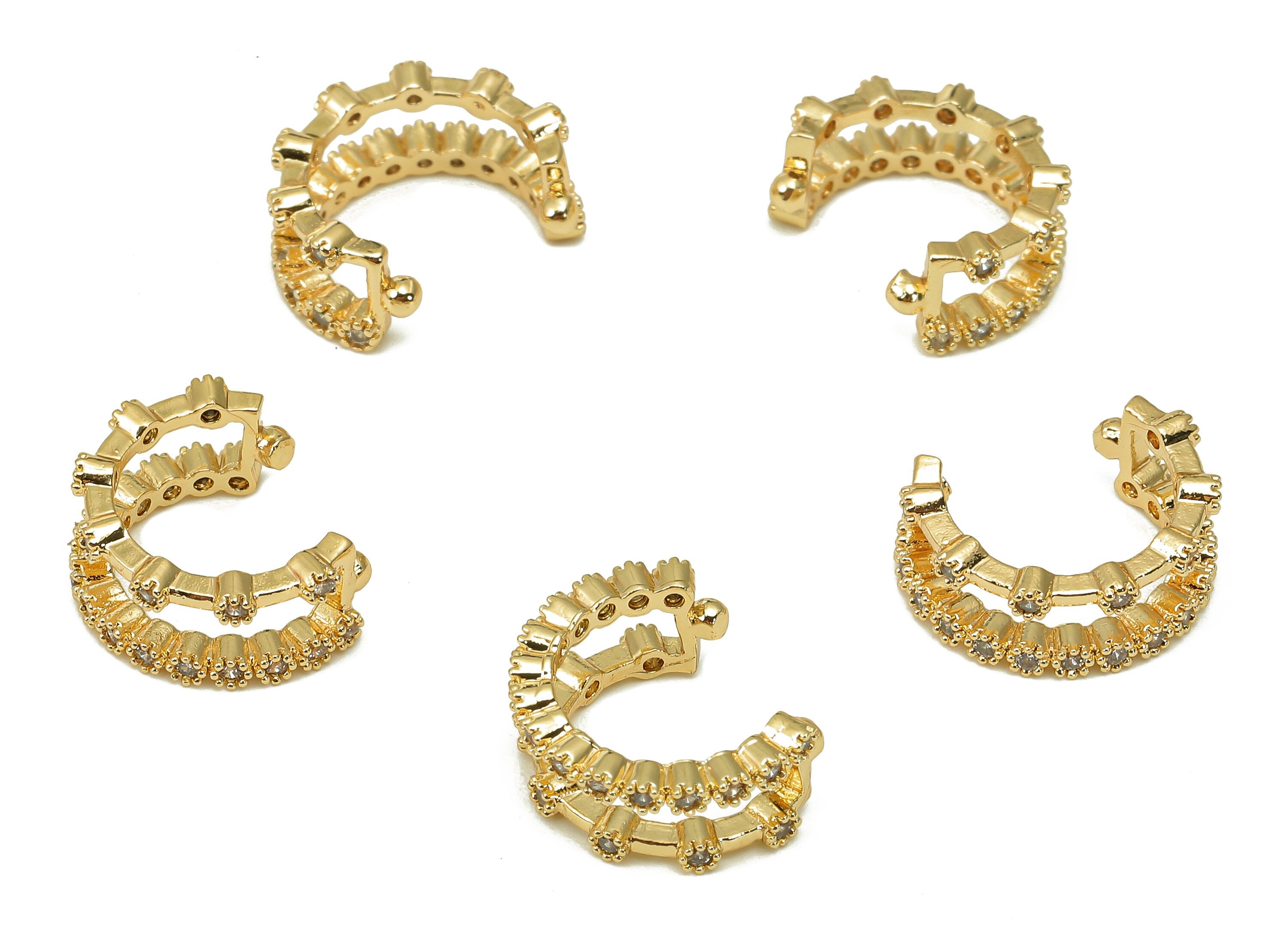 Brass Open Round C Ring - Hoop Septum Ring With Zircon - Rectangle Hoop Septum Ring - 18K Real Gold Plating - 13.1x5.2x1.9mm -RGP5548 - DOMEDBAZAAR