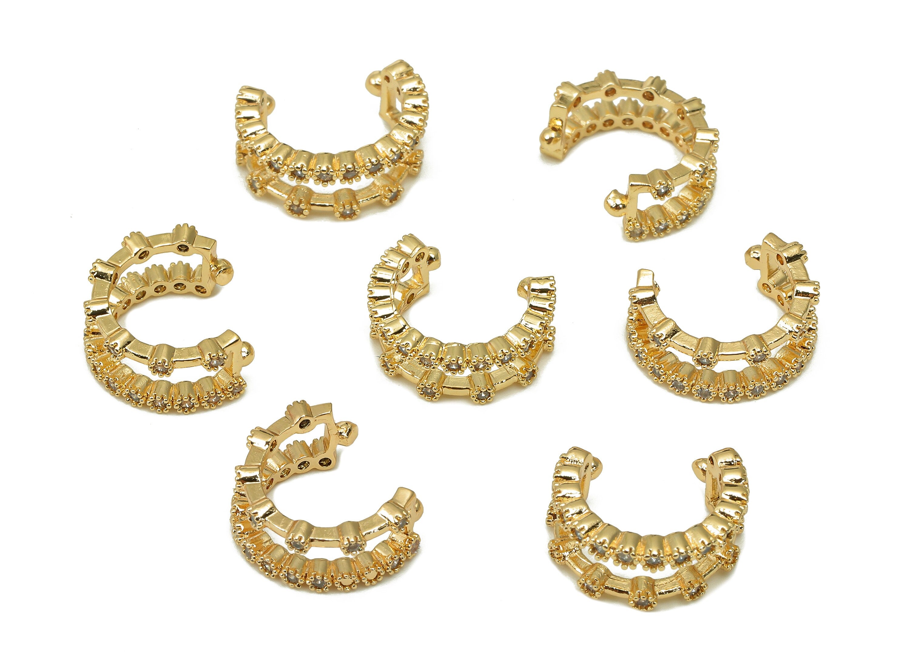 Brass Open Round C Ring - Hoop Septum Ring With Zircon - Rectangle Hoop Septum Ring - 18K Real Gold Plating - 13.1x5.2x1.9mm -RGP5548 - DOMEDBAZAAR