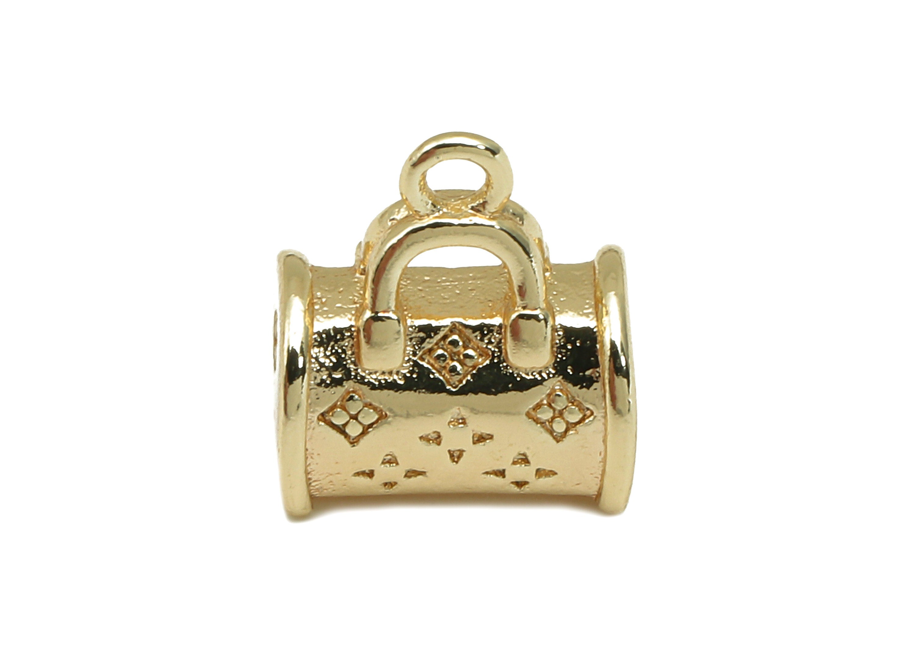Brass Mini Bag Earring Charm - Gold Thick Bag Earring - Pendant With Loop - Gift For Her - 18K Real Gold Plating - 9.5x11.3x6.4mm - RGP5771 - DOMEDBAZAAR