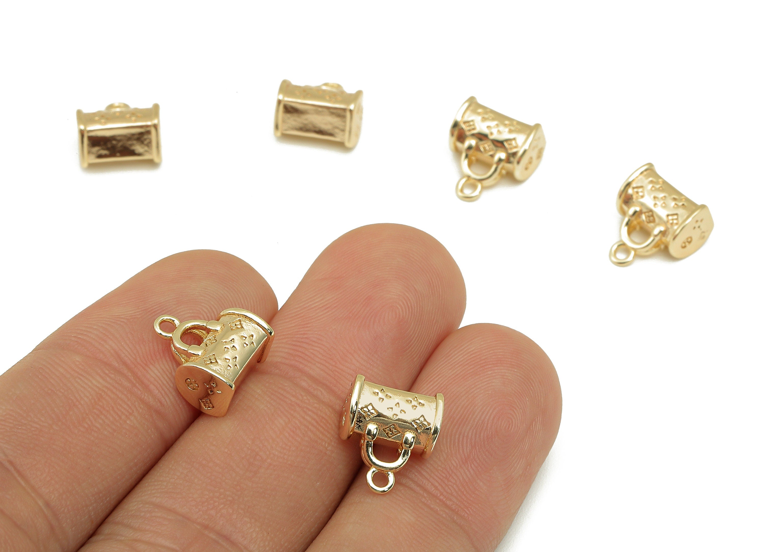 Brass Mini Bag Earring Charm - Gold Thick Bag Earring - Pendant With Loop - Gift For Her - 18K Real Gold Plating - 9.5x11.3x6.4mm - RGP5771 - DOMEDBAZAAR