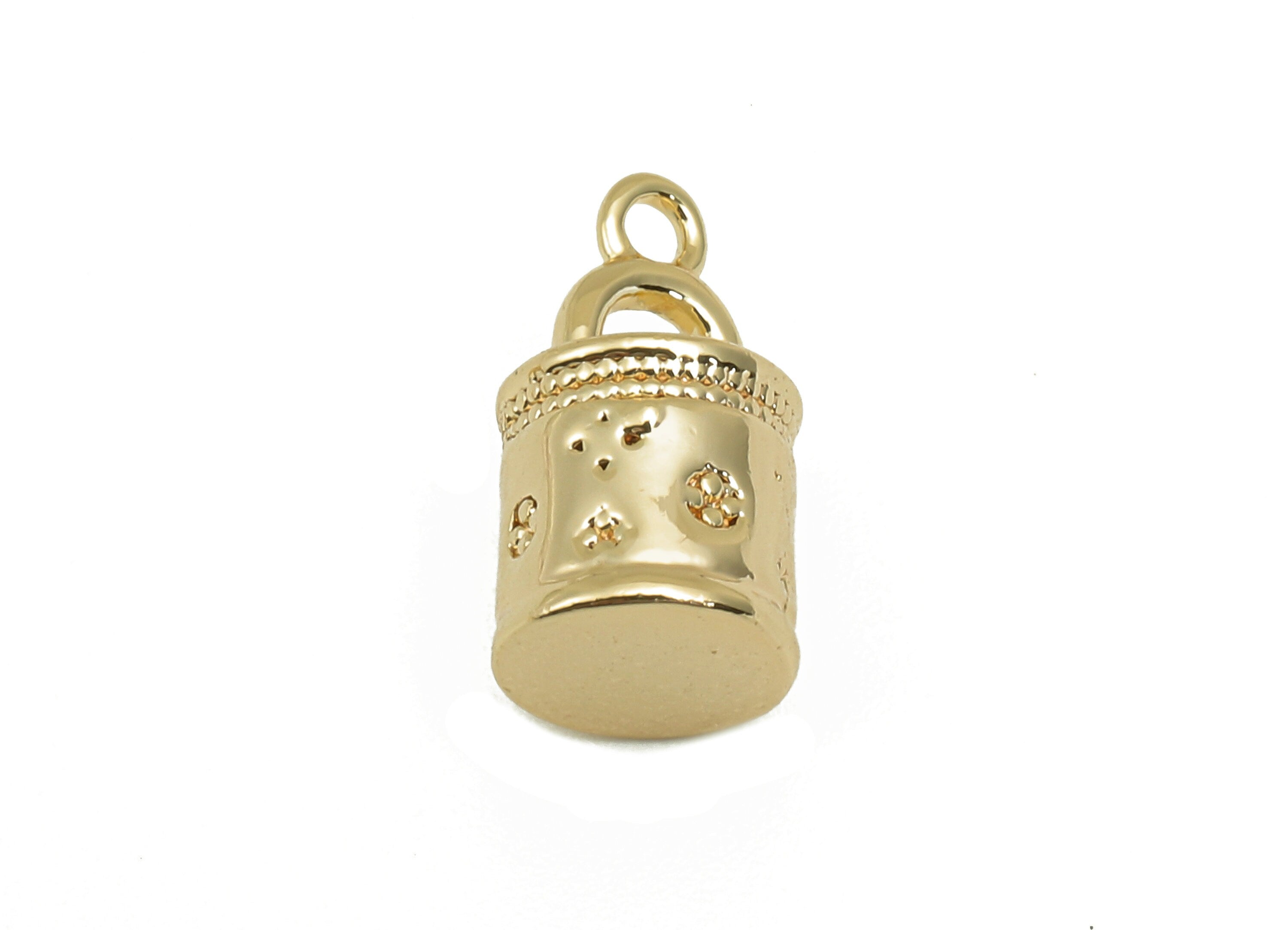 Brass Mini Bag Cylinder Charm - Gold Thick Bag Earring - Pendant With Loop - Gift For Her - 18K Real Gold Plating - 12.2x6.7x6.4mm - RGP5772 - DOMEDBAZAAR