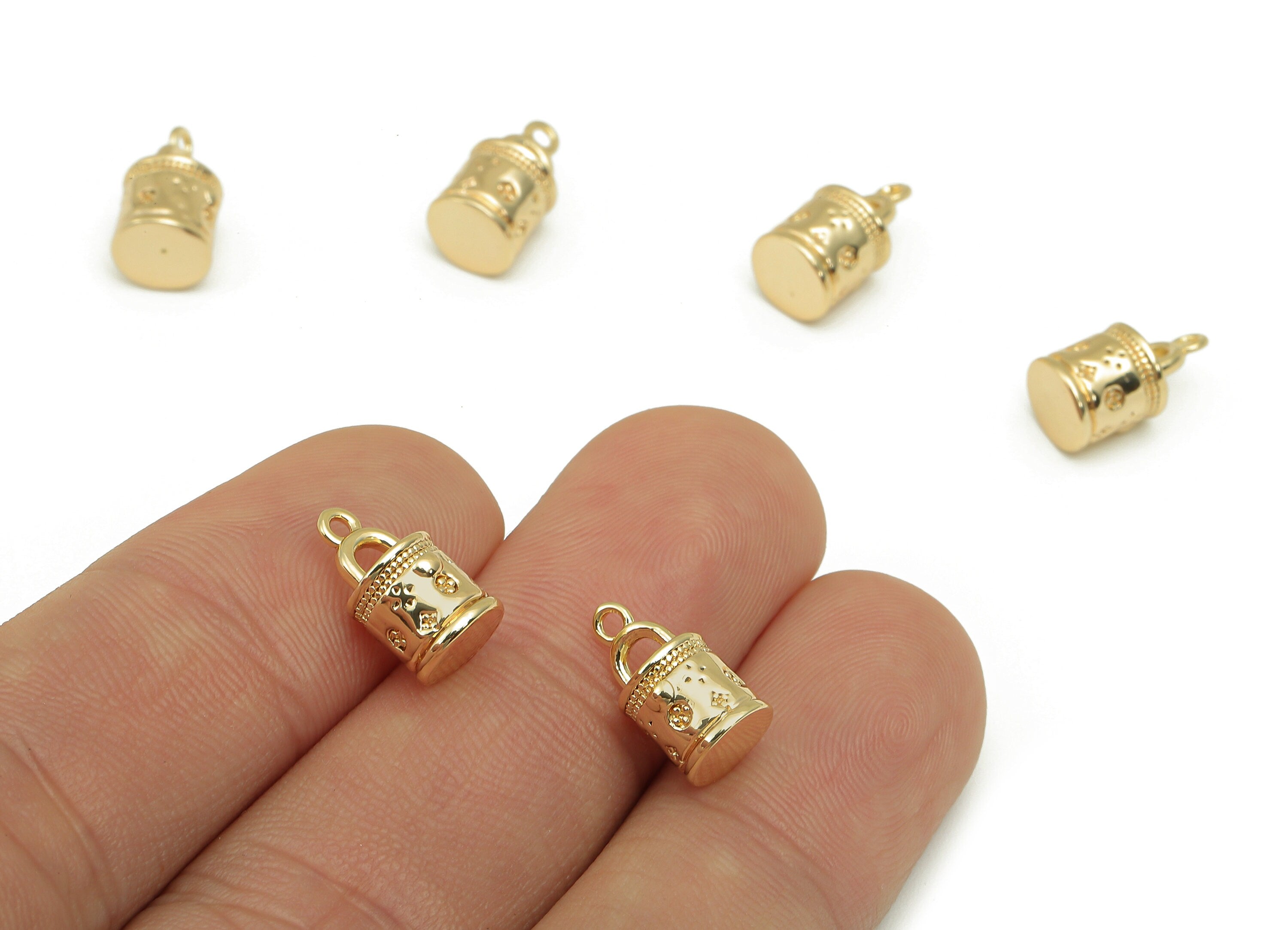 Brass Mini Bag Cylinder Charm - Gold Thick Bag Earring - Pendant With Loop - Gift For Her - 18K Real Gold Plating - 12.2x6.7x6.4mm - RGP5772 - DOMEDBAZAAR