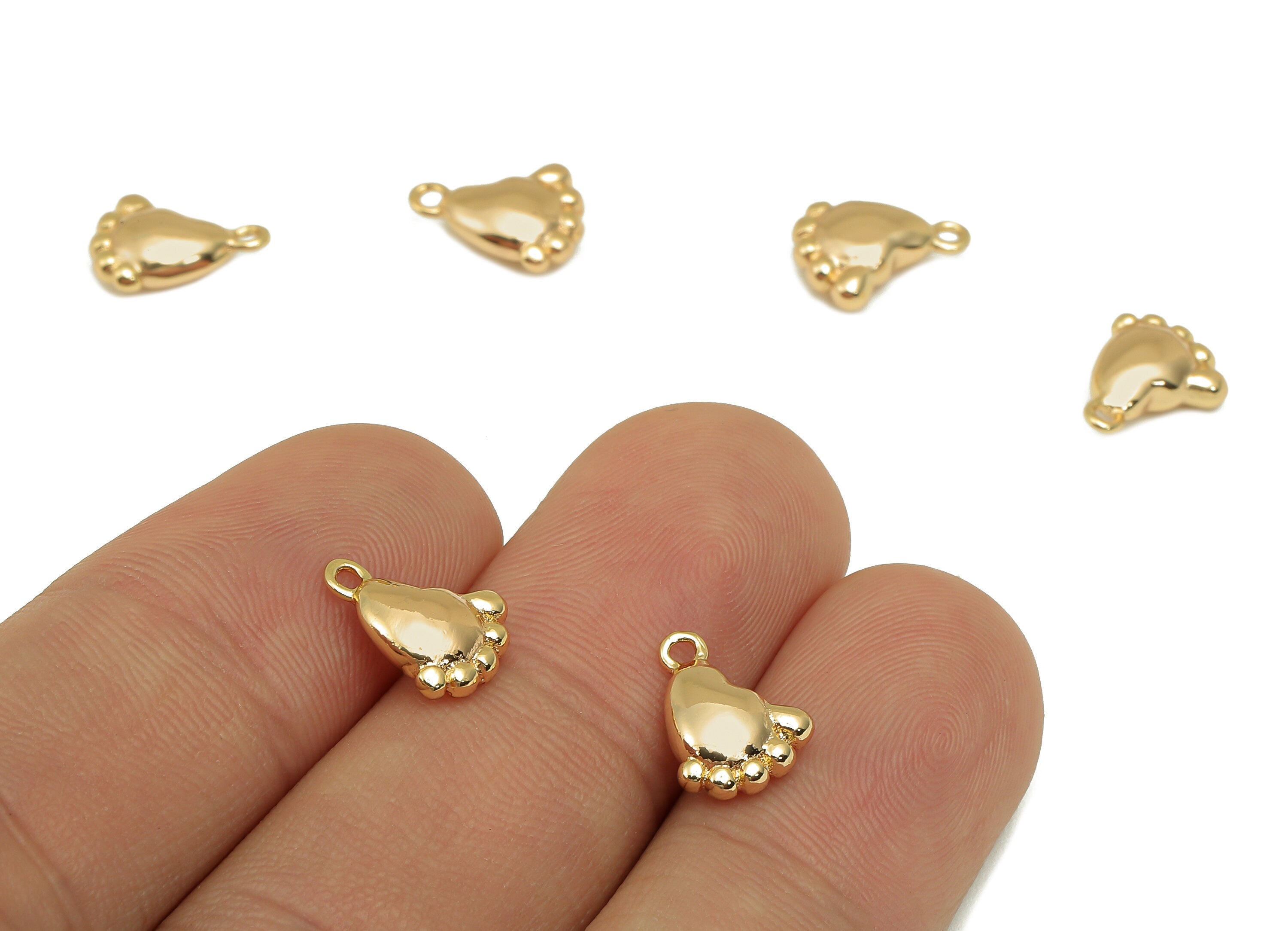 Brass Mini Feet Earring Charm - Gold Tiny Feet Cabochon Earring - Necklace Pendant With Loop - 18K Real Gold Plating -10.8x8.4x3.6mm-RGP5776 - DOMEDBAZAAR