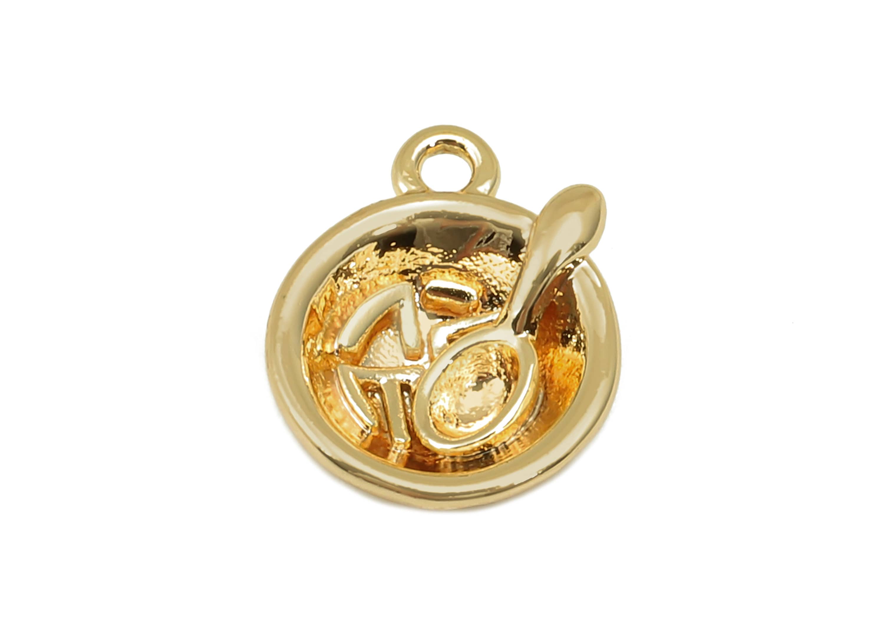 Brass Mini Bowl Earring Charm - Mini Bowl Spoon Word Earring - Necklace Pendant With Loop - 18K Real Gold Plating - 11.9x9.7x1.9mm - RGP5777 - DOMEDBAZAAR