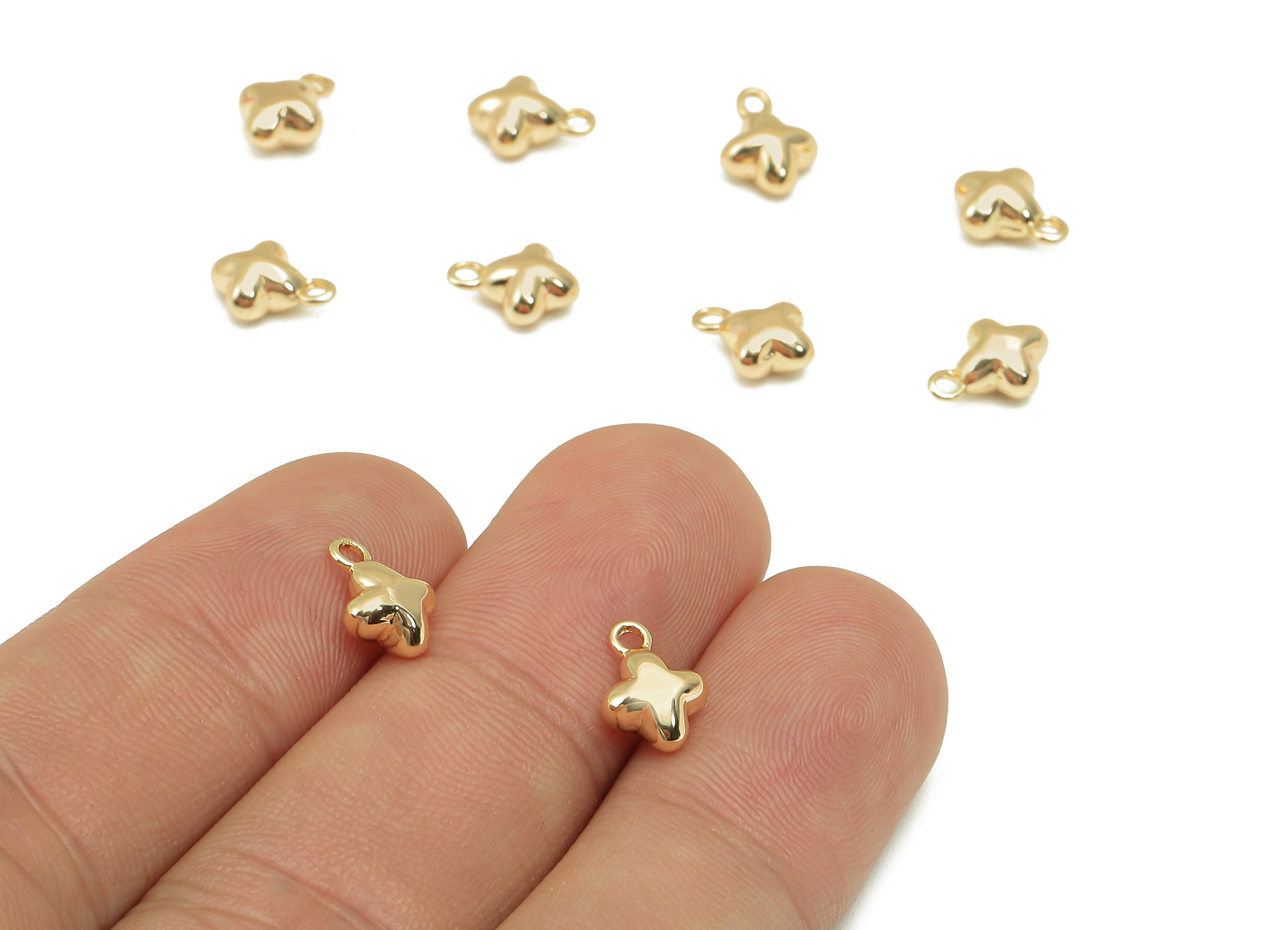 Brass Mini Star Earring Charm - Gold Tiny Star Cabochon Earring - Necklace Pendant With Loop - 18K Real Gold Plating - 9.3x7x4.2mm - RGP5782 - DOMEDBAZAAR