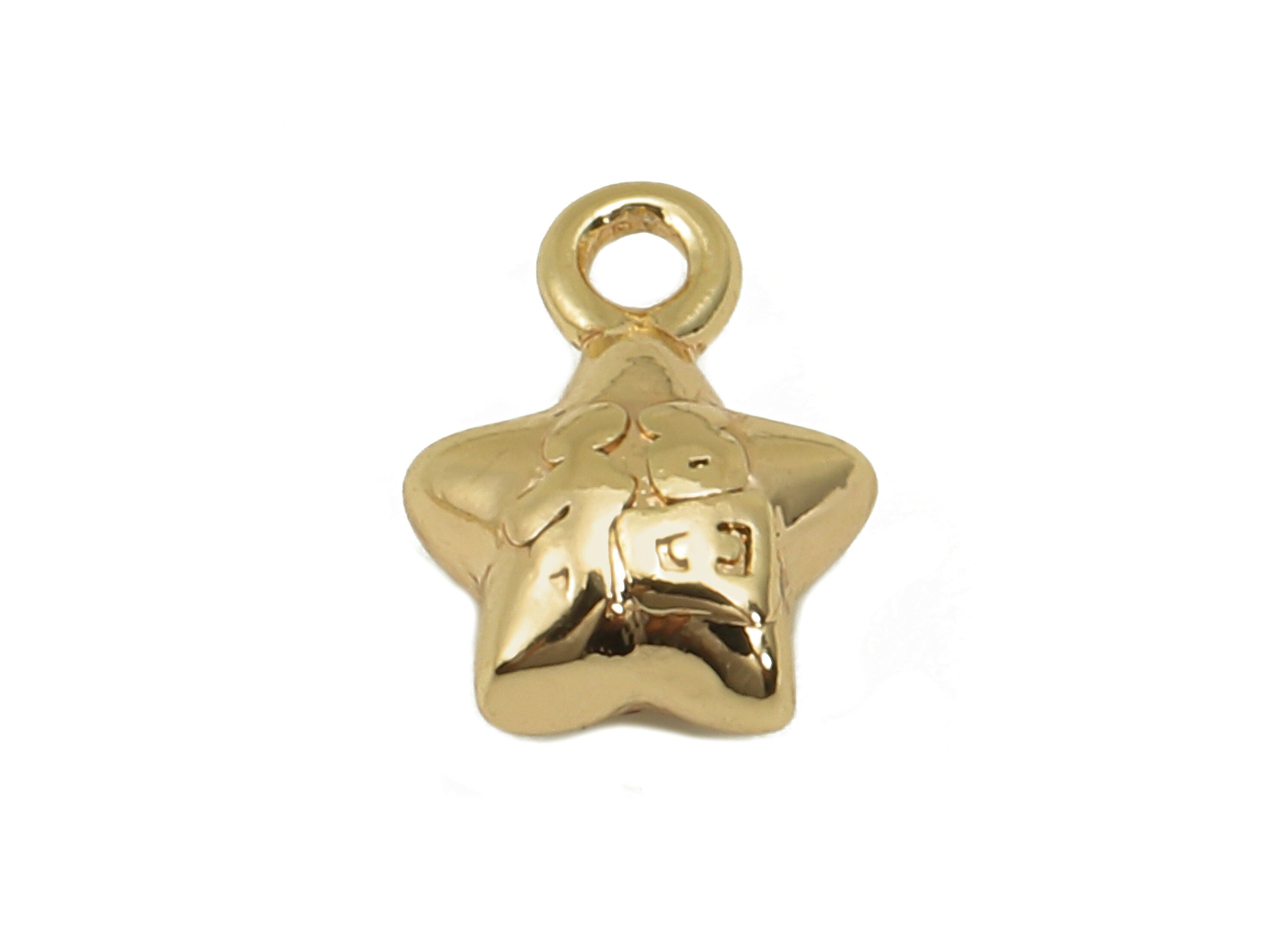 Brass Mini Star Word Charm - Gold Tiny Star Cabochon Earring - Necklace Pendant With Loop - 18K Real Gold Plating - 9.5x6.7x3.8mm - RGP5783 - DOMEDBAZAAR