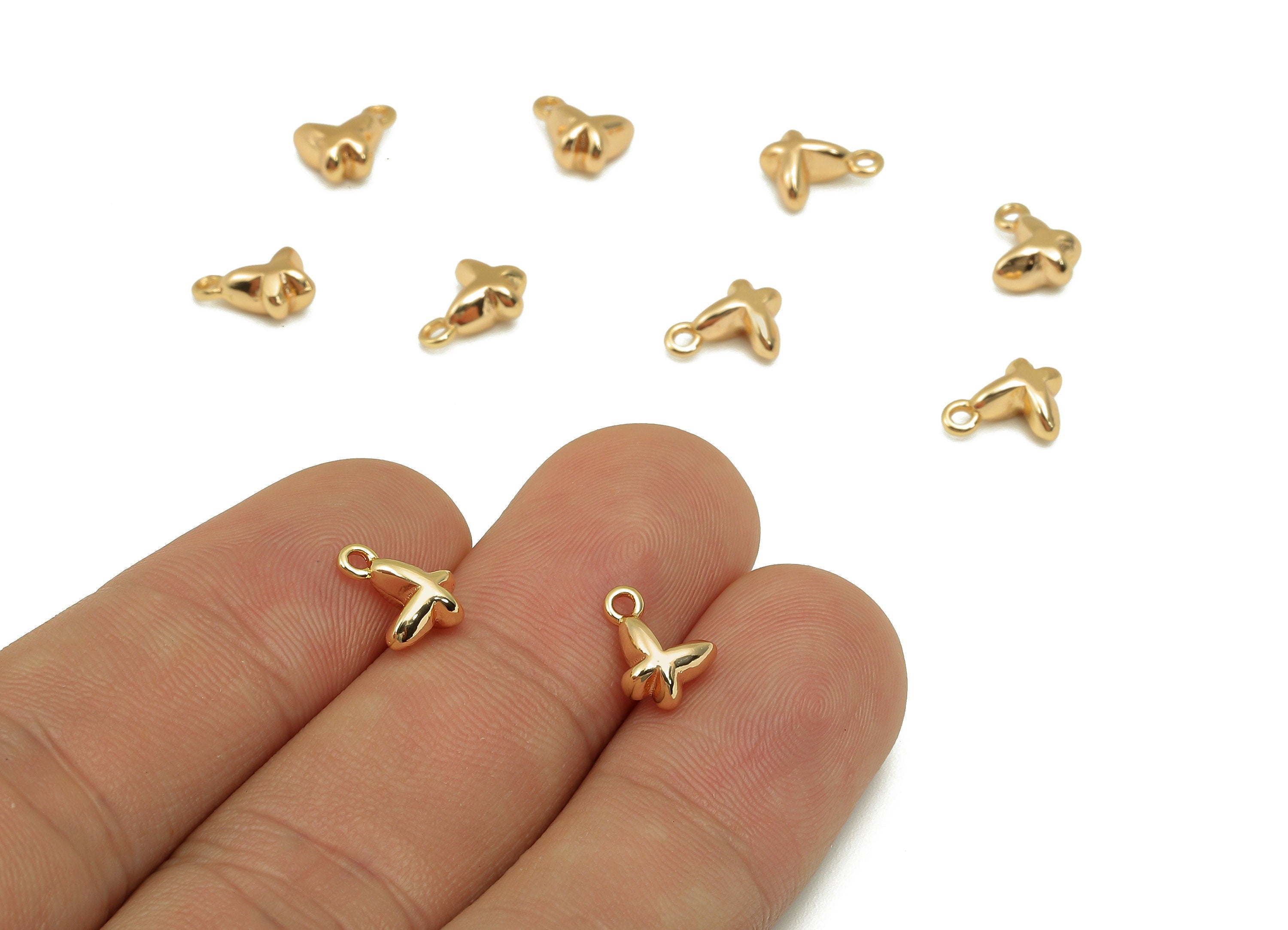 Brass Mini Butterfly Earring Charm - Gold Tiny Cabochon Earring - Necklace Pendant With Loop - 18K Real Gold Plating - 9.7x7.2x3.8mm-RGP5784 - DOMEDBAZAAR