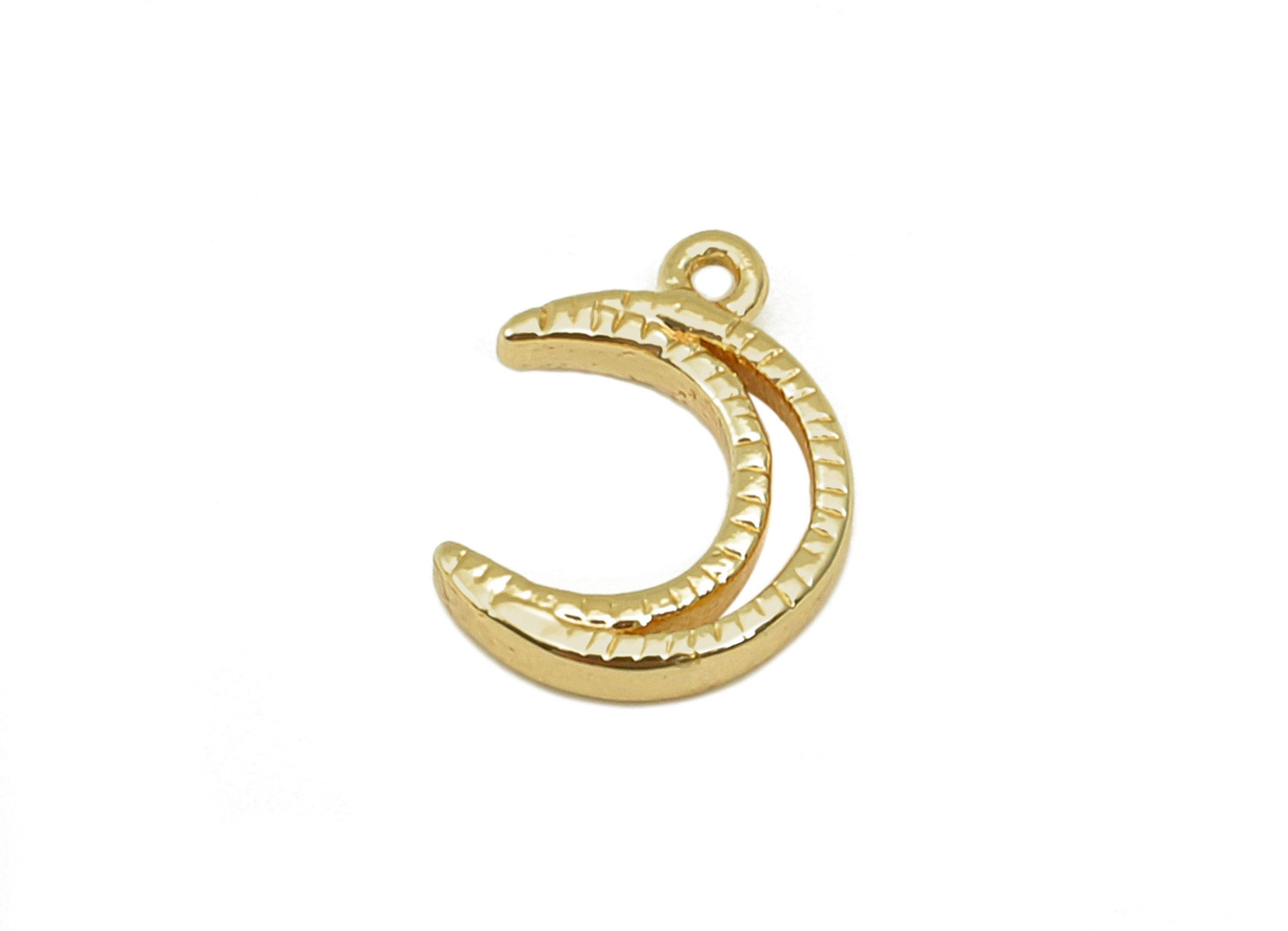 Brass Mini Crescent Earring Charm - Textured Tiny Moon Earring - Necklace Pendant With Loop - 18K Real Gold Plating - 8.9x6.6x1.3mm -RGP5786 - DOMEDBAZAAR