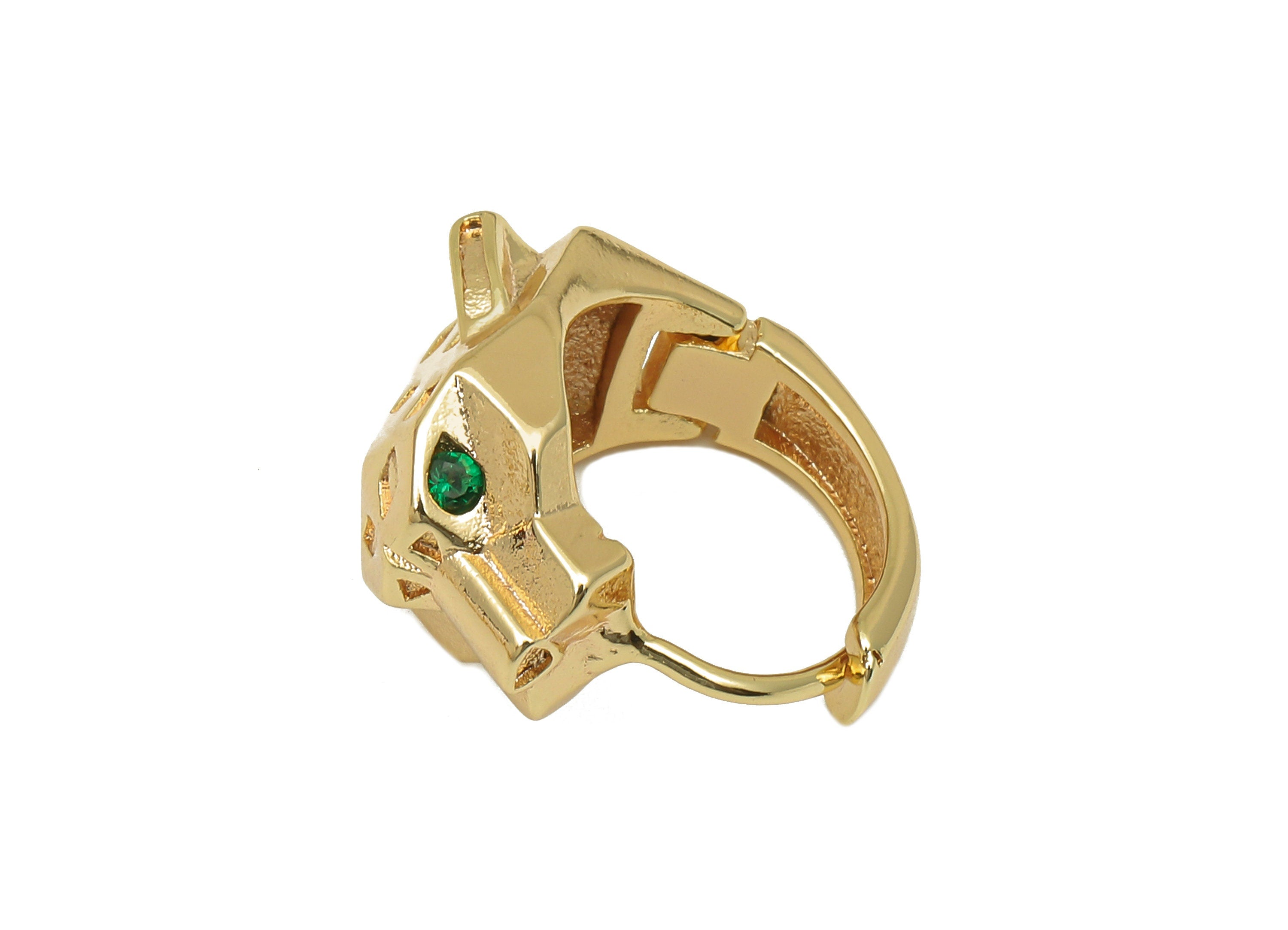 Brass Leopard Head Earring Clasp - Round Hoop Clasp With Zircon - Wide Huggie Hoop Earrings - 18K Real Gold Plating -18.3x16.9x1.9mm-RGP5787 - DOMEDBAZAAR