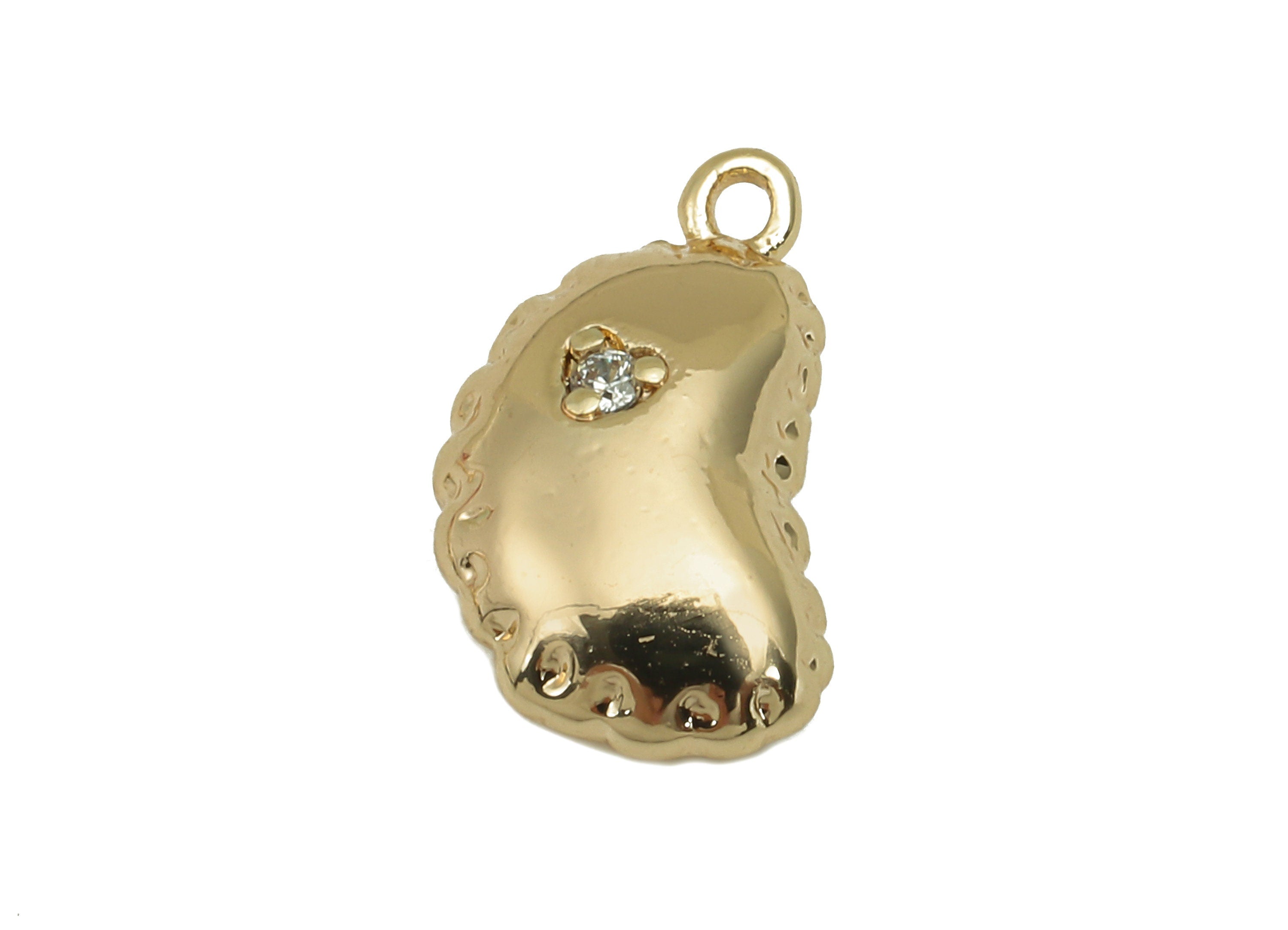 Brass Zircon Mini Pea Charm - Gold Tiny Pea Cabochon Earring - Necklace Pendant With Loop - 18K Real Gold Plating - 13.1x7.6x4.1mm - RGP5791 - DOMEDBAZAAR