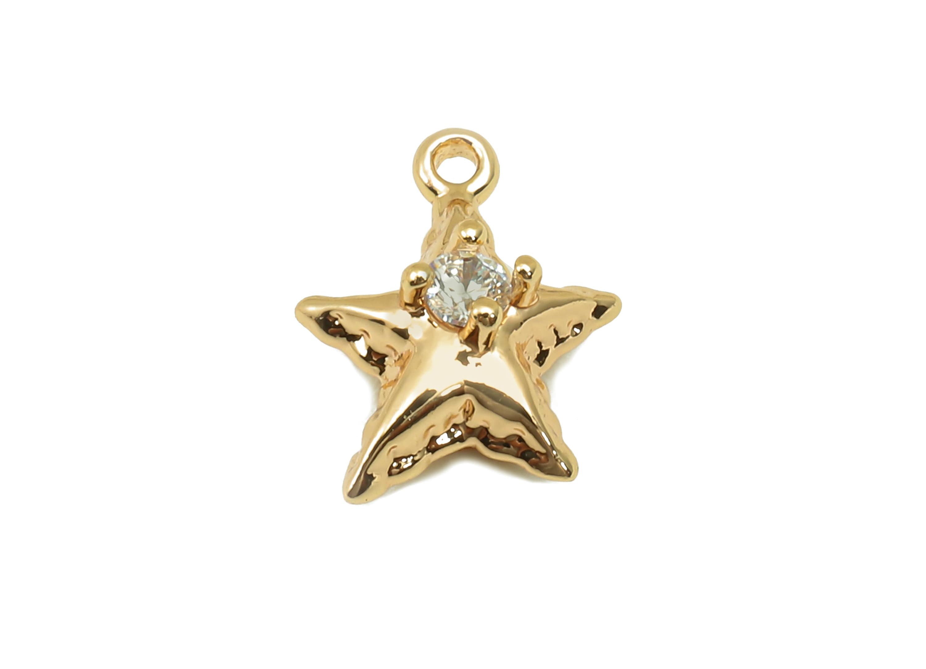 Brass Mini Star Zircon Charm - Gold Tiny Star Cabochon Earring - Necklace Pendant With Loop - 18K Real Gold Plating - 11.2x9x5.1mm - RGP5792 - DOMEDBAZAAR
