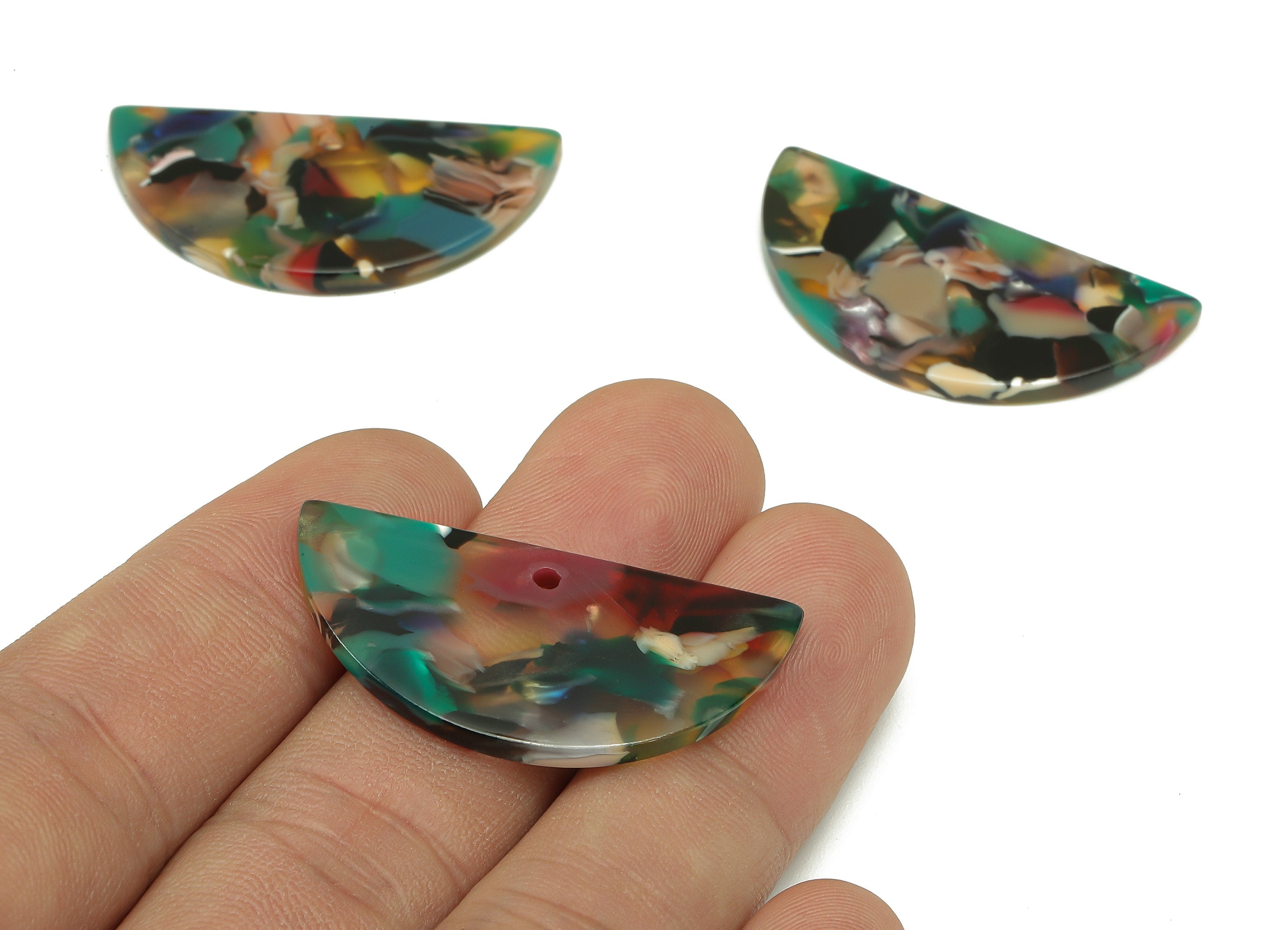 Acetate Semicircle Earrings Connectors - Half Moon Charms With 2 Holes - Earring Findings - Color Code: A888 - 36.6x18x2.5mm - AC2593-A888 - DOMEDBAZAAR