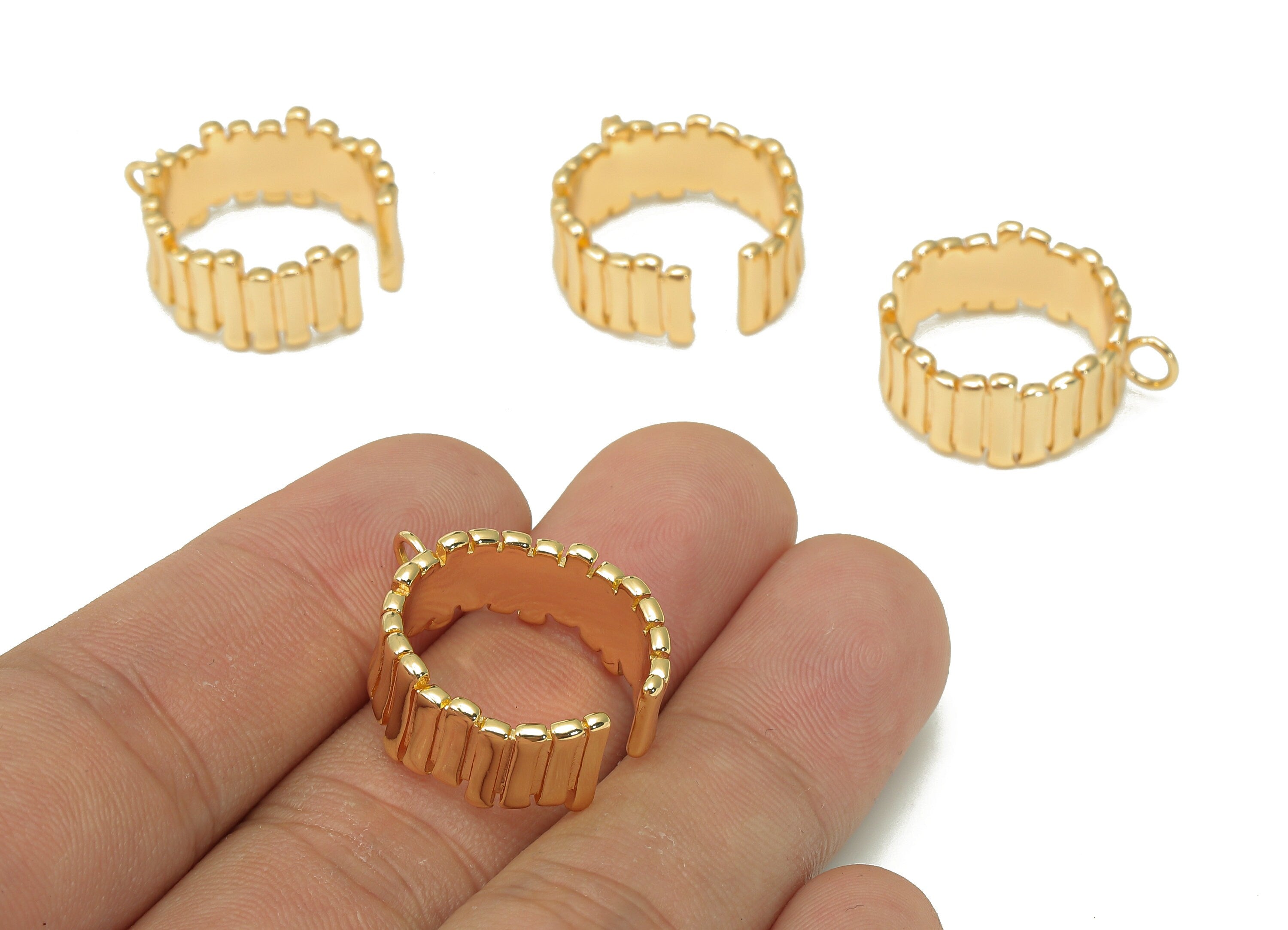 Brass Wide Open Fence Ring - Simple Geometric Hoop Ring - Irregular Stripe Pendant With Loop - 18K Real Gold Plating-24.2x20.7x1.8mm-RGP5517 - DOMEDBAZAAR