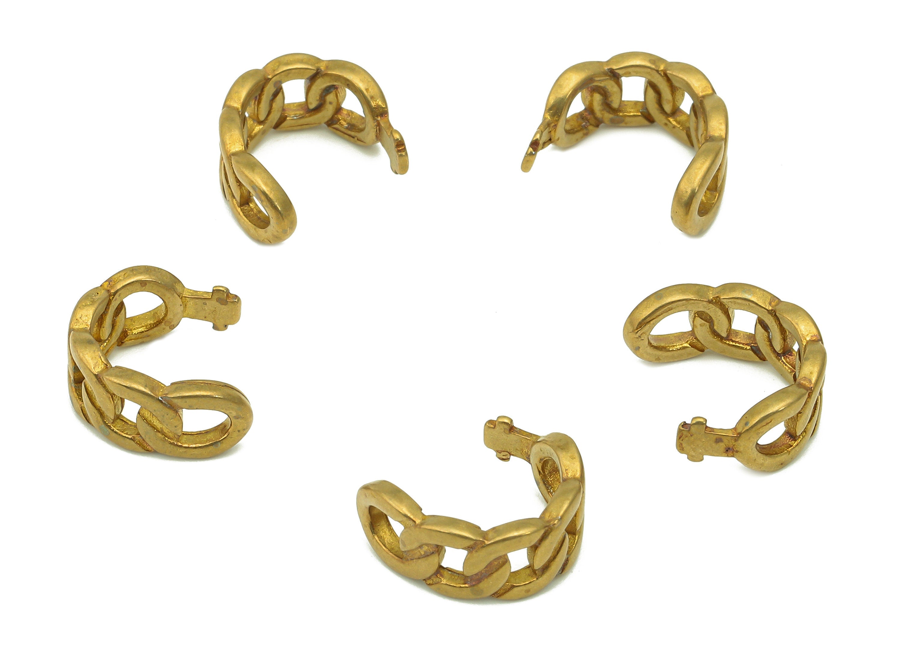 Brass Curb Chain Hoop C Ring - Raw Brass Round Hollow Cuff Ear - Hoop Ear Clip - Wide Earring Cuff - 12.04x11.32x1.53mm - PP8142 - DOMEDBAZAAR