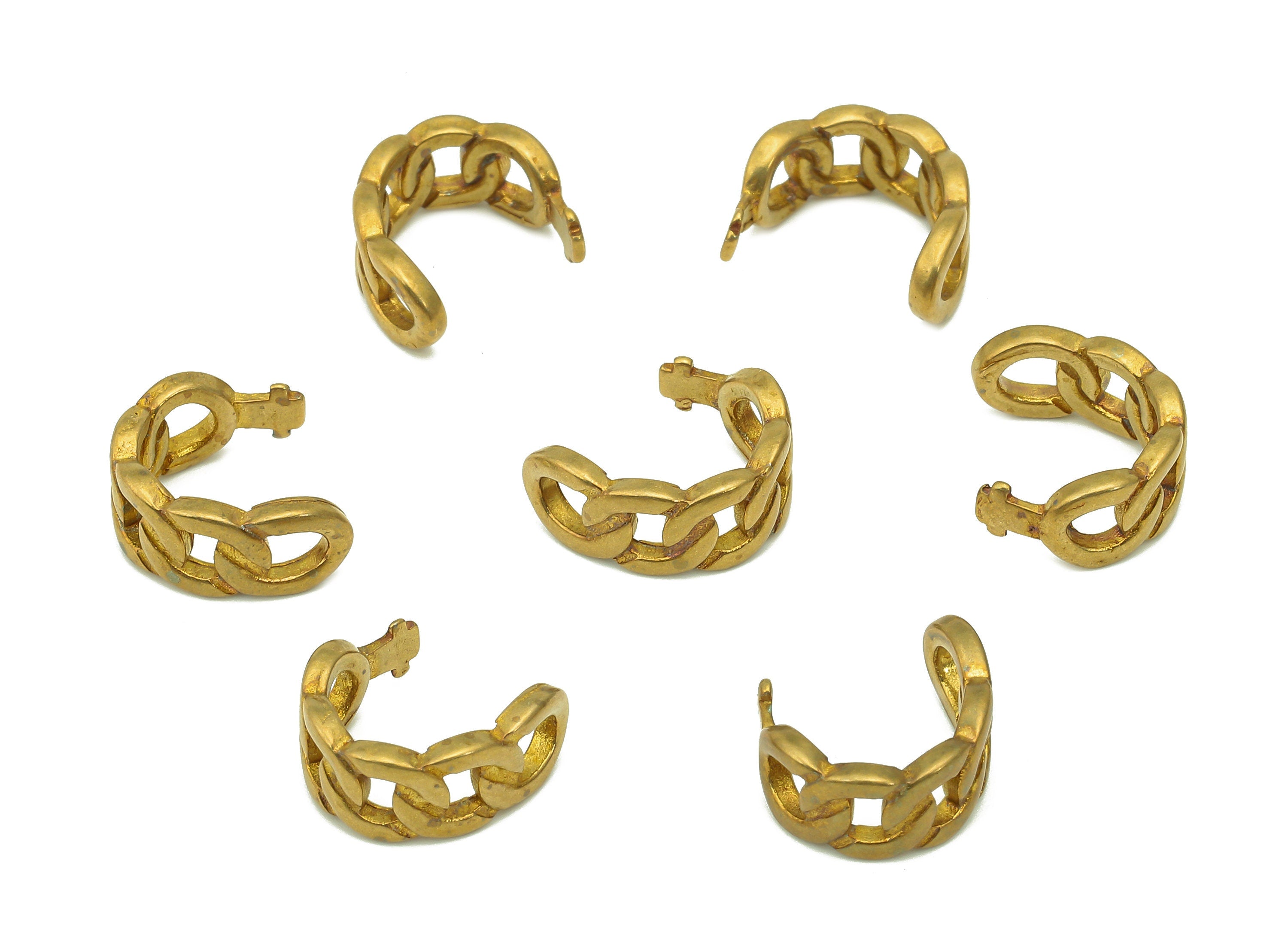 Brass Curb Chain Hoop C Ring - Raw Brass Round Hollow Cuff Ear - Hoop Ear Clip - Wide Earring Cuff - 12.04x11.32x1.53mm - PP8142 - DOMEDBAZAAR