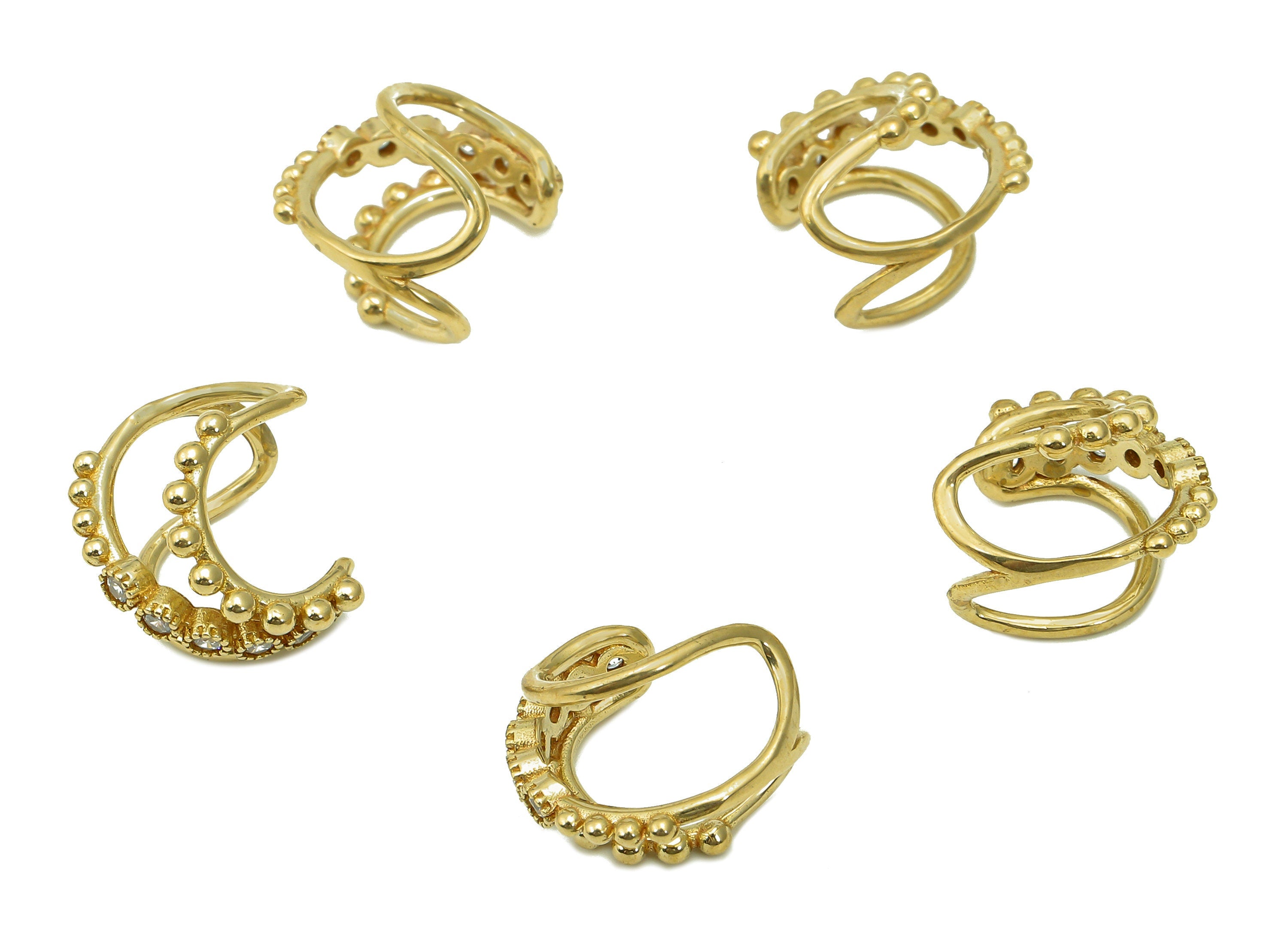 Brass Beads Open Round C Ring - Raw Brass Mini Beads With Zircon - Curved Hollow Hoop Ear Cuff - Gift For Her - 14.81x13.18x3.01mm - PP8143 - DOMEDBAZAAR