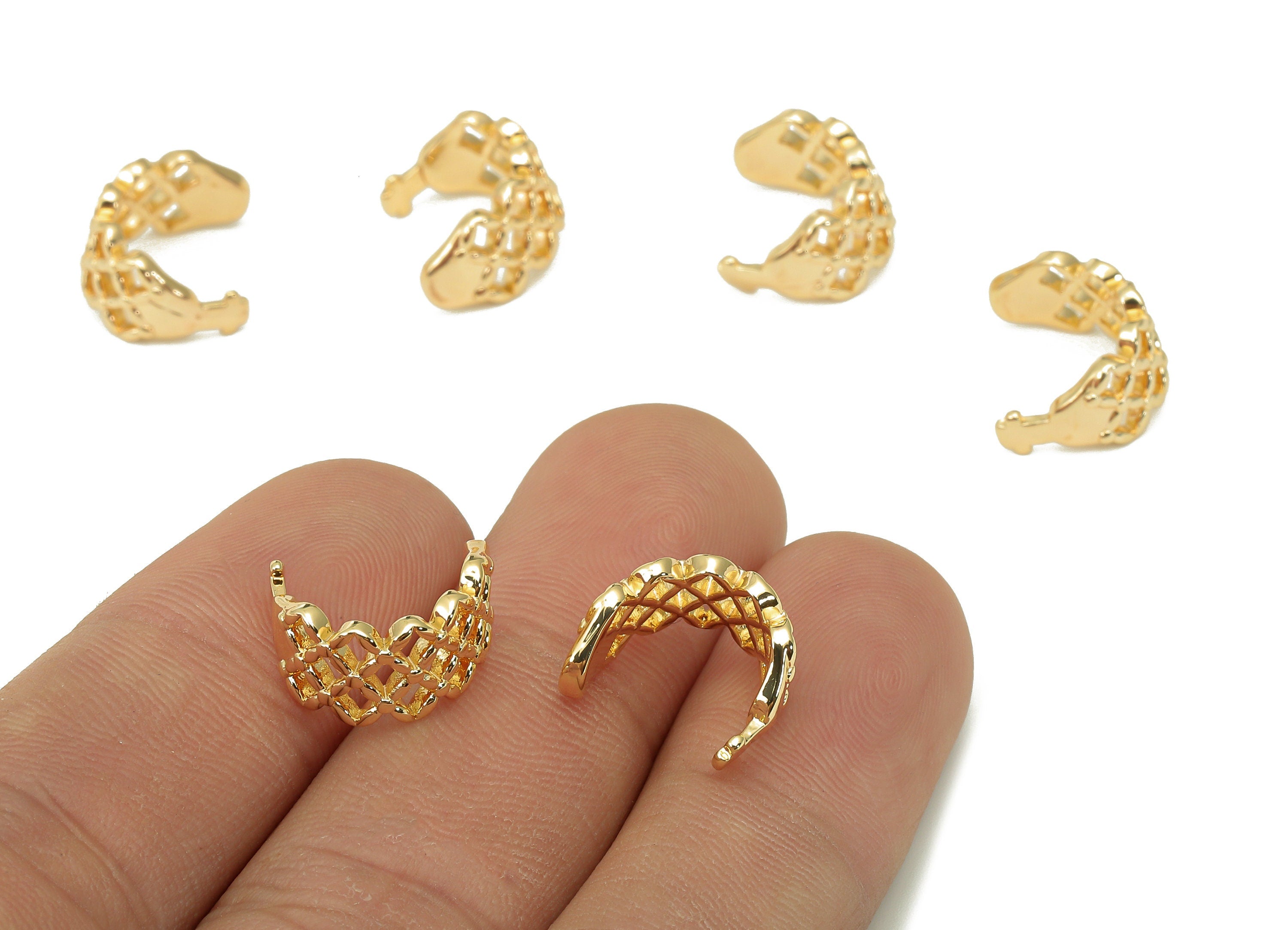 Brass Mesh Open Round C Ring - Mesh Hollow Hoop Ear Clip - Wide Hoop Earring Cuff - 18K Real Gold Plating Cuff Ear - 14.6x7.7x1.6mm -RGP5536 - DOMEDBAZAAR