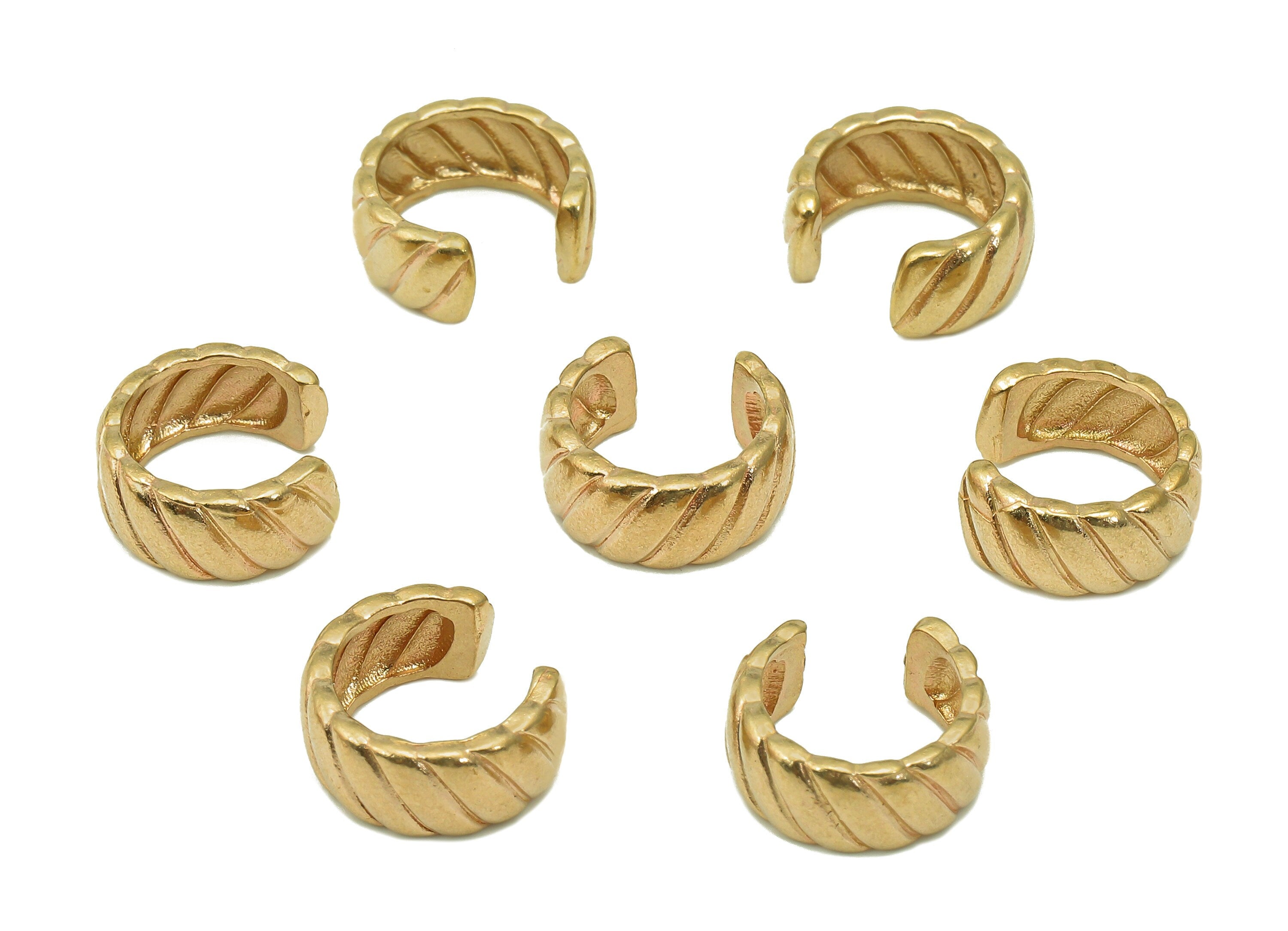 Brass Twisted Open Round C Ring - Raw Brass Huggie Hoop Earring Clip - Textured Cuff Ear - Wide Earring Cuff - 12.34x5.34x1.81mm - PP8148 - DOMEDBAZAAR