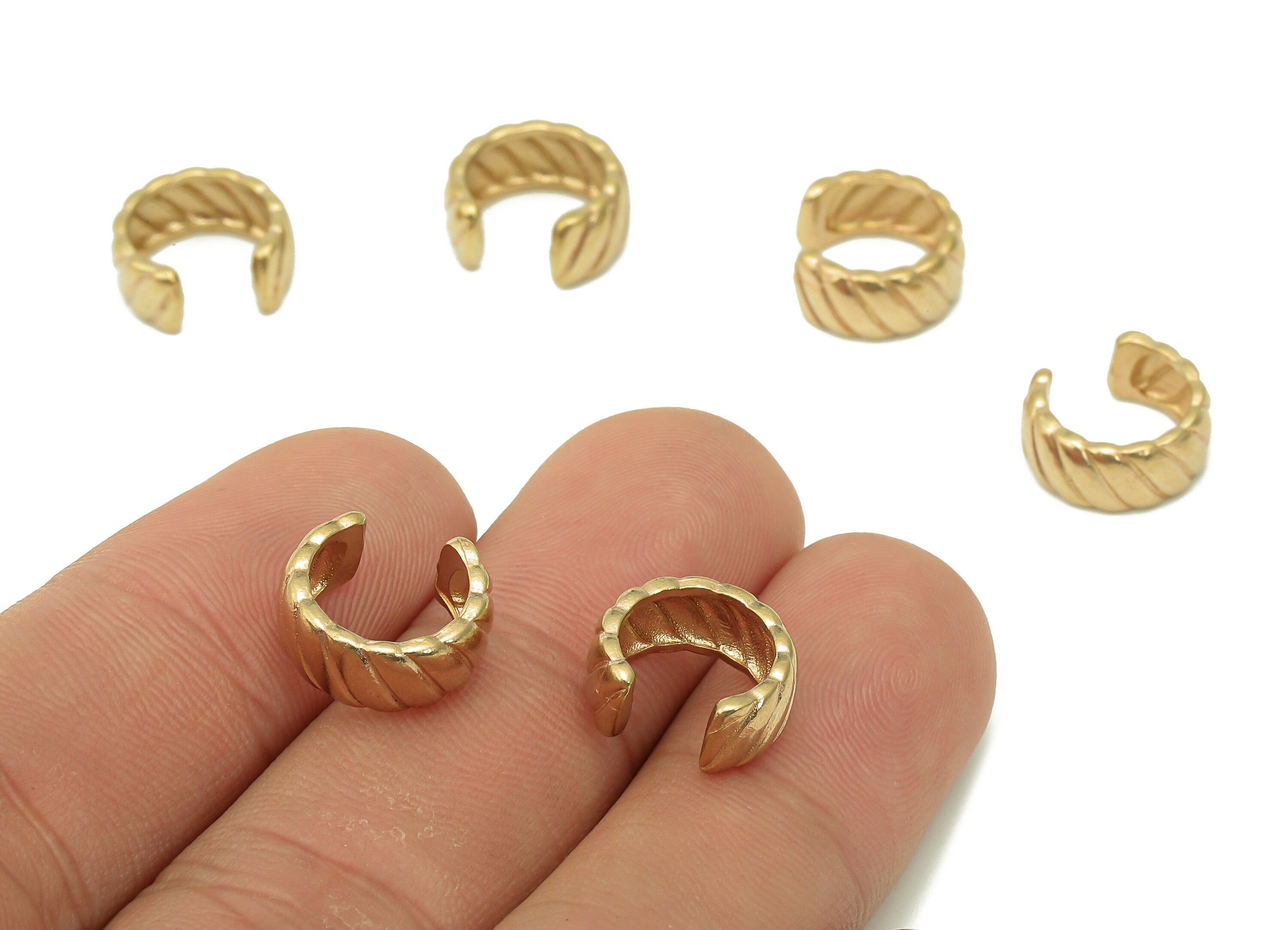 Brass Twisted Open Round C Ring - Raw Brass Huggie Hoop Earring Clip - Textured Cuff Ear - Wide Earring Cuff - 12.34x5.34x1.81mm - PP8148 - DOMEDBAZAAR