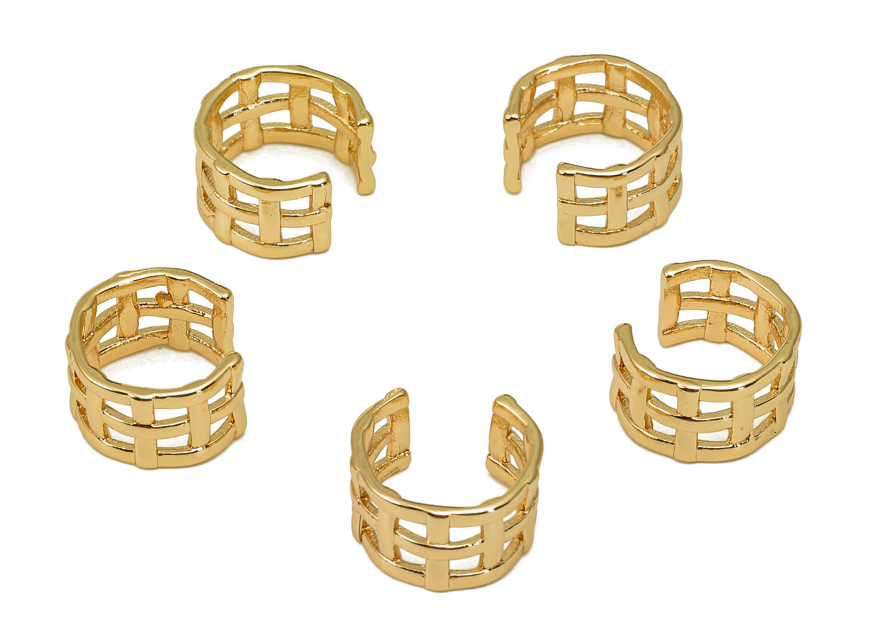Brass Woven Open Round Ring - Square Hollow Hoop Earring Cuff - Wide C Ear Cuff - 18K Real Gold Plating Cuff Ear - 10.9x6.4x1mm - RGP5532 - DOMEDBAZAAR