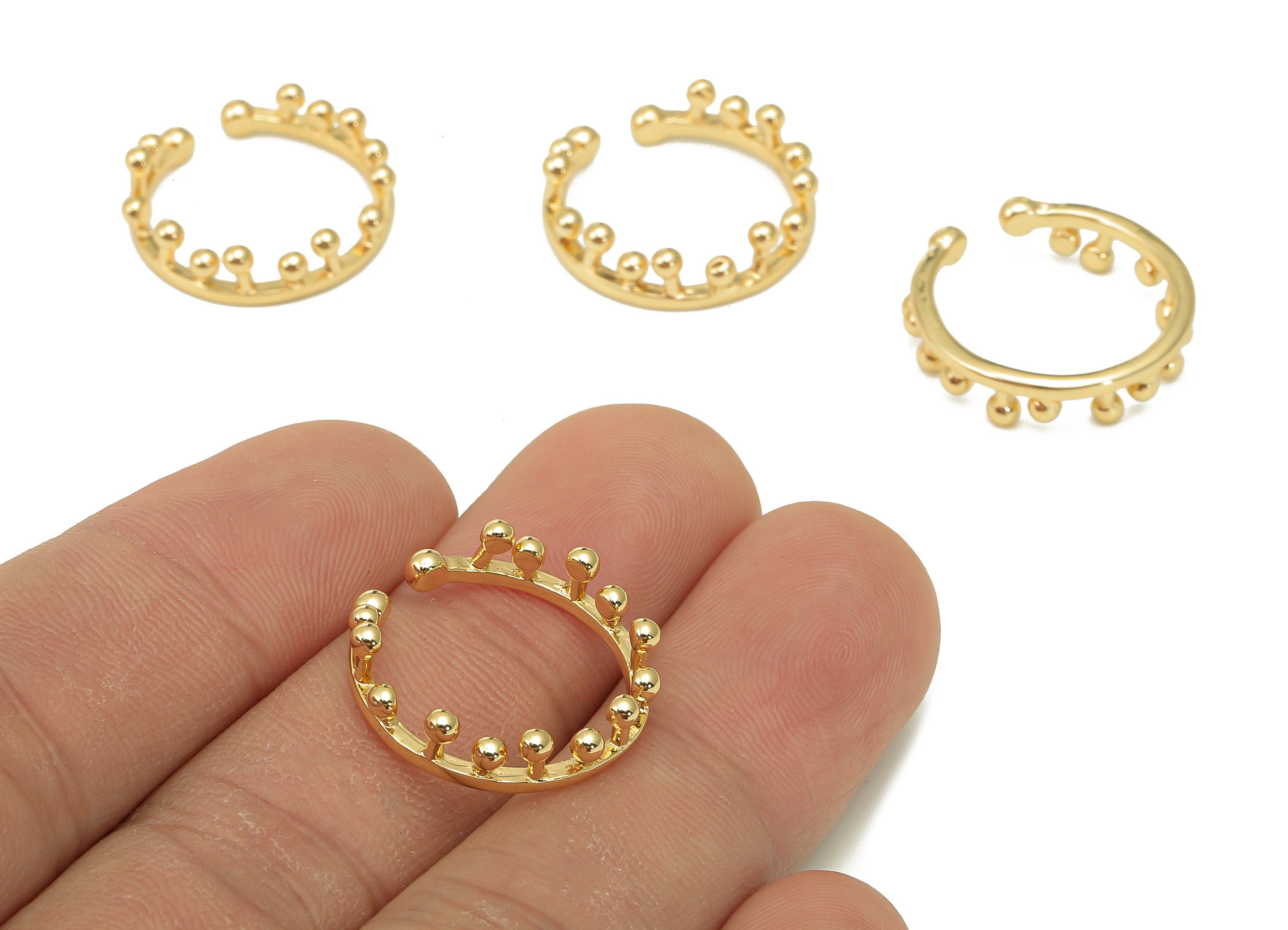 Brass Crown Open Round Ring - Gold Beads Open Hoop Ring - Crown Open Hoop Ring - 18K Real Gold Plating - 19.9x20.3x1.7mm - RGP5498 - DOMEDBAZAAR