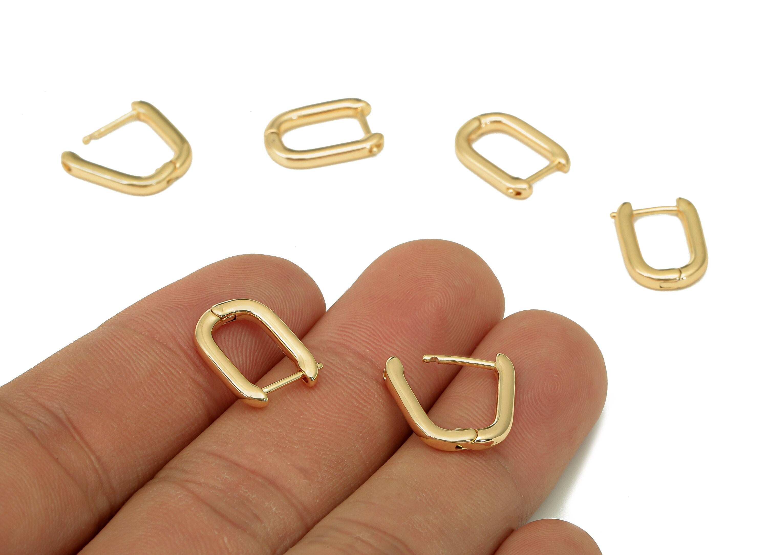 Brass Huggie Hoop Rectangle Earrings - Chunky Gold Huggie Earrings Clasp - U Hoop Clasps - 18K Real Gold Plating - 14.8x10.6x2.1mm - RGP5492 - DOMEDBAZAAR