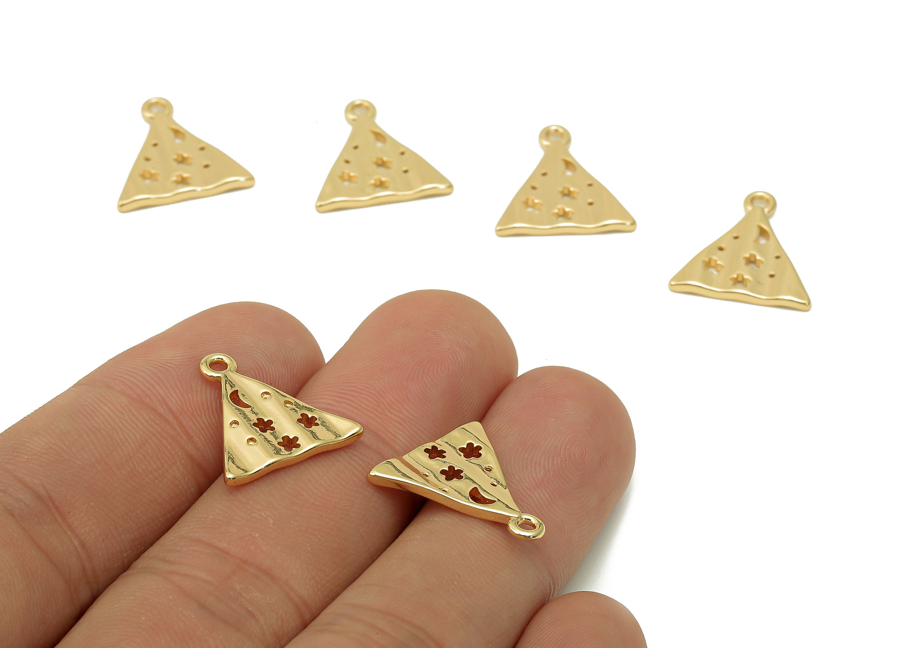 Brass Triangle Star Earring Charm - Gold Tent Crescent Hollow Earring - Pendant With Loop - 18K Real Gold Plating - 16.7x15.7x1.4mm-RGP5483 - DOMEDBAZAAR
