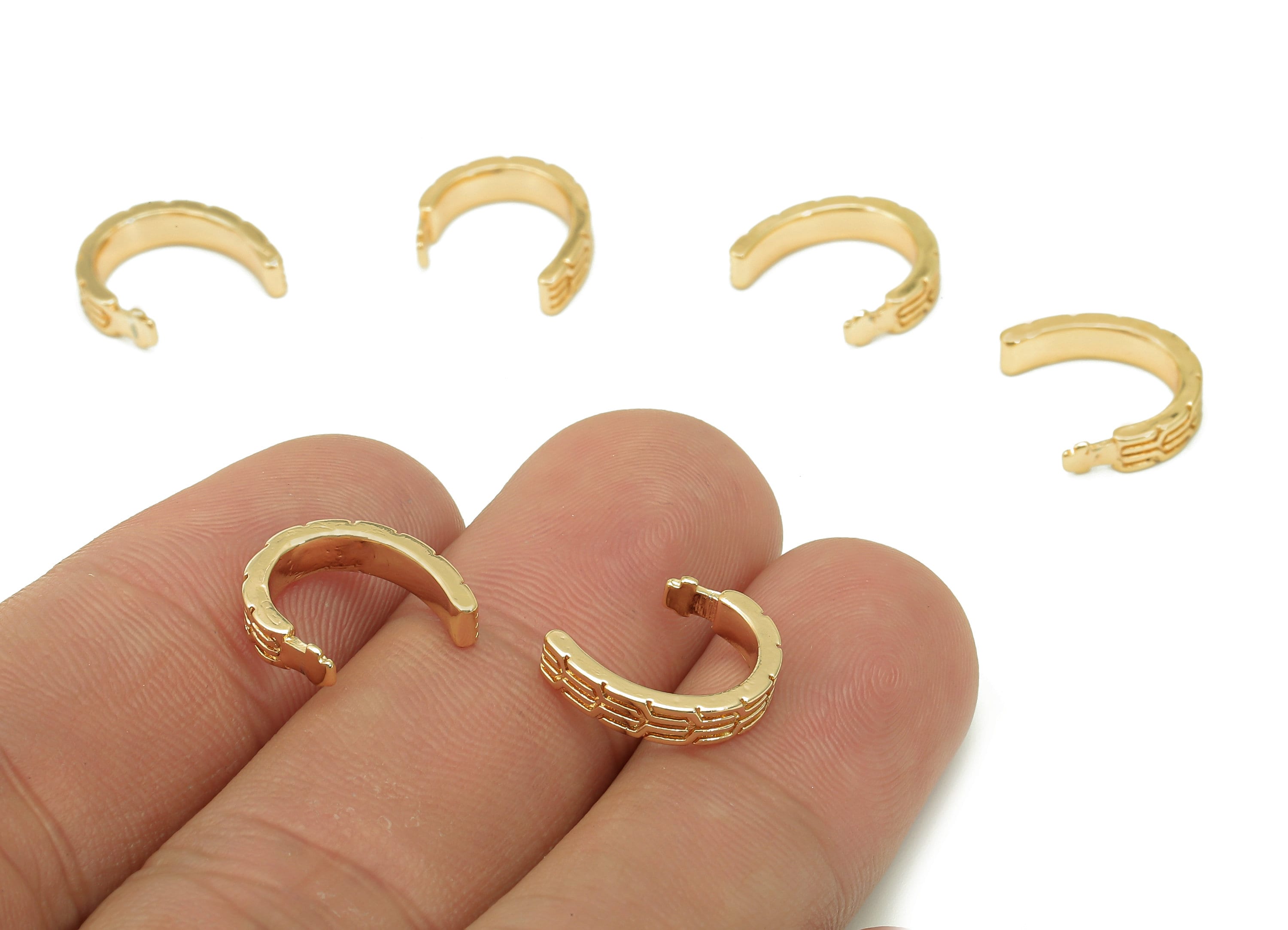 Brass Mini Open Round C Ring - Huggie Hoop Earring Clip - Textured Cuff Earring - 18K Real Gold Plating - 12.07x11.16x1.43mm - RGP5470 - DOMEDBAZAAR