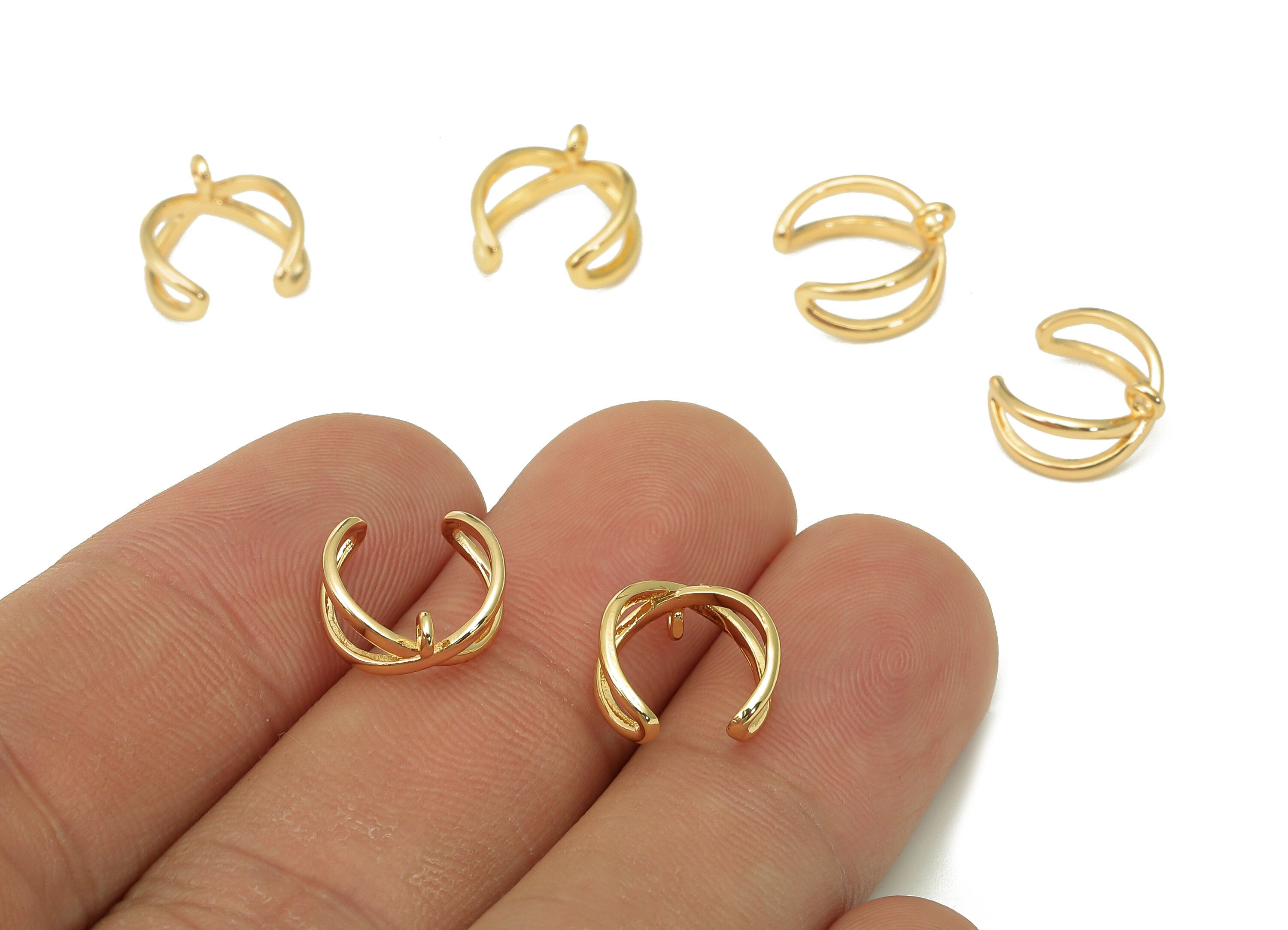 Brass Mini Open Round C Ring - X Cuff Earring With Loop - Hollow Hoop Ear Clip - 18K Real Gold Plating Cuff Ear - 11x11.71x0.92mm - RGP5471 - DOMEDBAZAAR