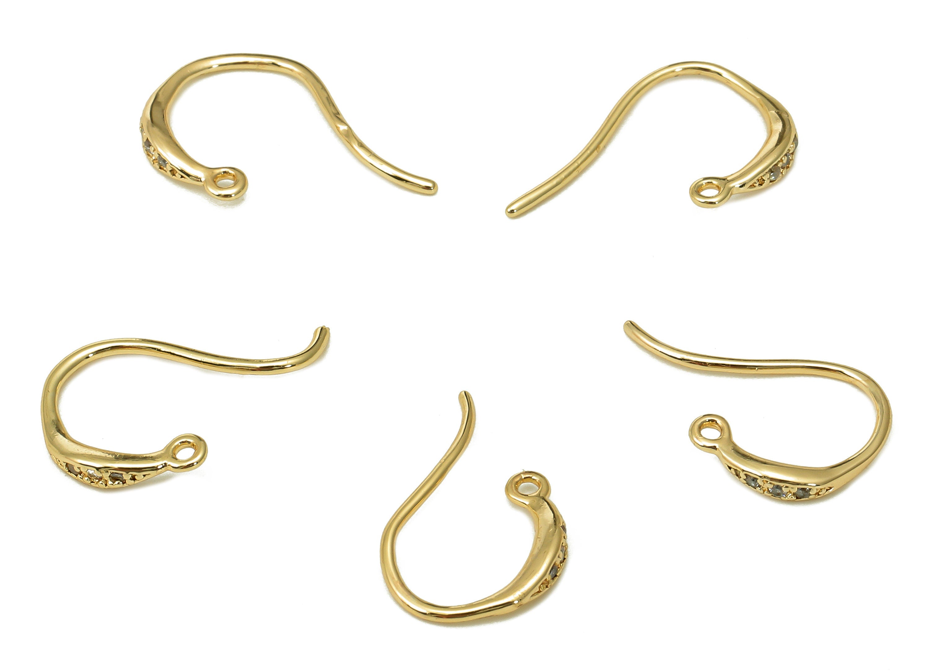 Brass Earrings Hook With Zircon - Brass Wire Earring With Loop - Marquise Ear Hook - 18K Real Gold Plated Brass - 16.08x10.08x2mm - RGP5475 - DOMEDBAZAAR