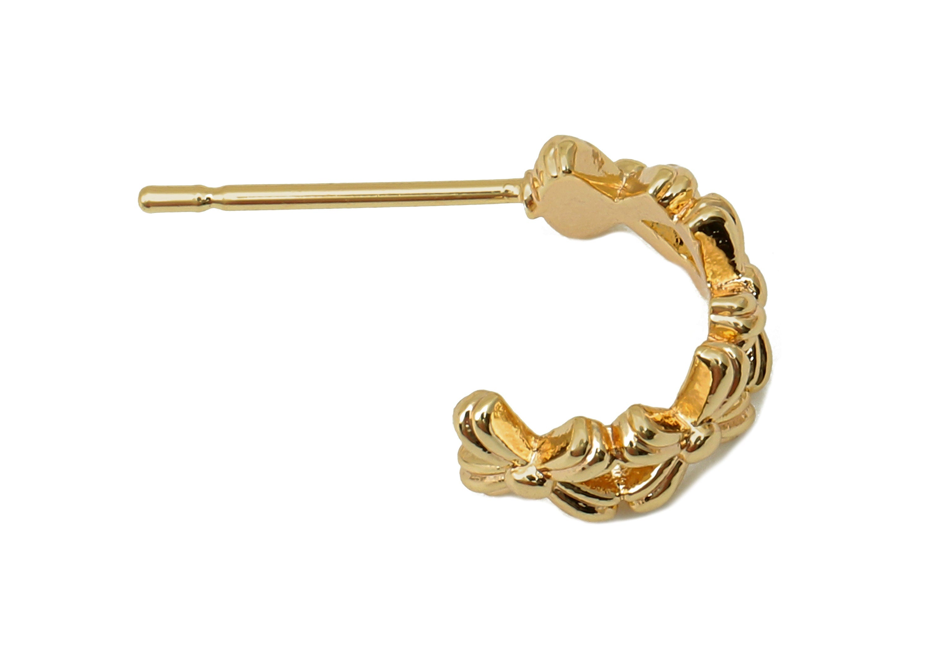 Brass Flower Open C Stud Earrings - Coronet Earring Post - 316 Stainless Steel Stud - 18K Real Gold Plating - 19.54x11.92x1.76mm - RGP5612 - DOMEDBAZAAR