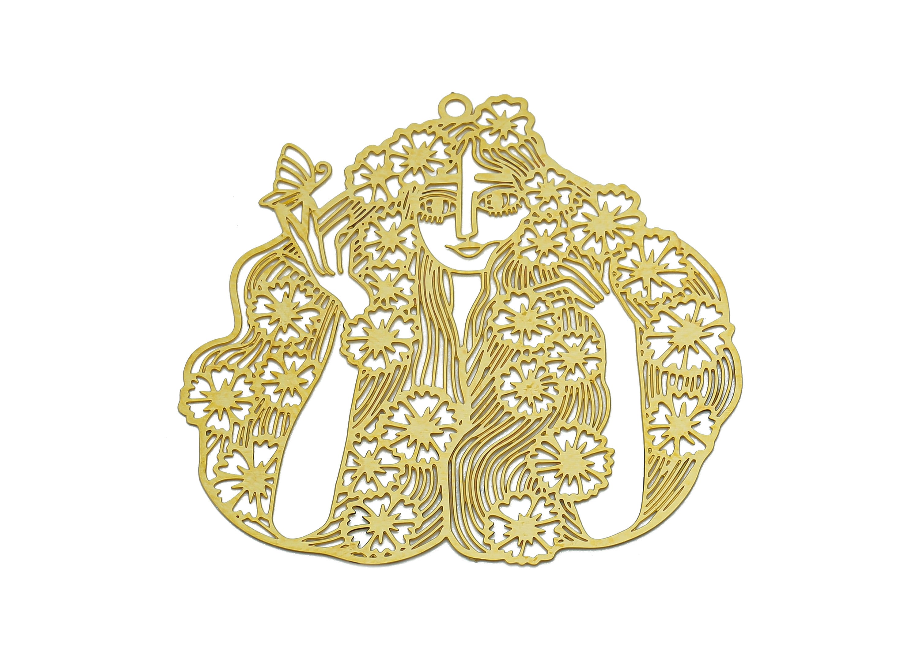Brass Flower Girl Earrings Charm - Raw Brass Girl Butterfly Earring - Pendant With Loop - Light Thin Charms - 40.3x42.2x0.3mm - JJB7132 - DOMEDBAZAAR