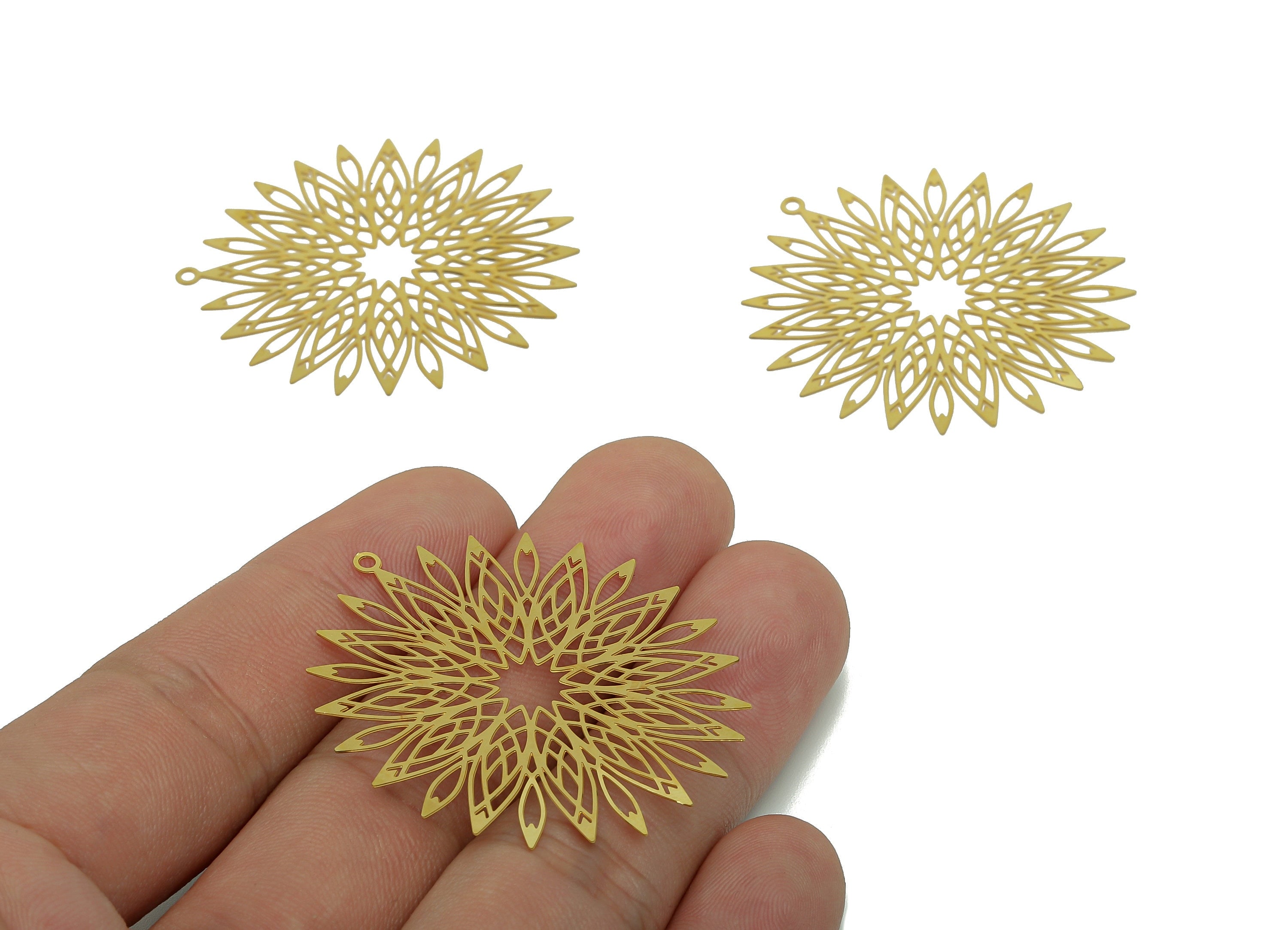 Brass Flower Earrings Charms - Raw Brass Flower Earring - Flower Pendant With Loop - Light Thin Pandelion Charm - 42.5x40.2x0.3mm - JJB7141 - DOMEDBAZAAR