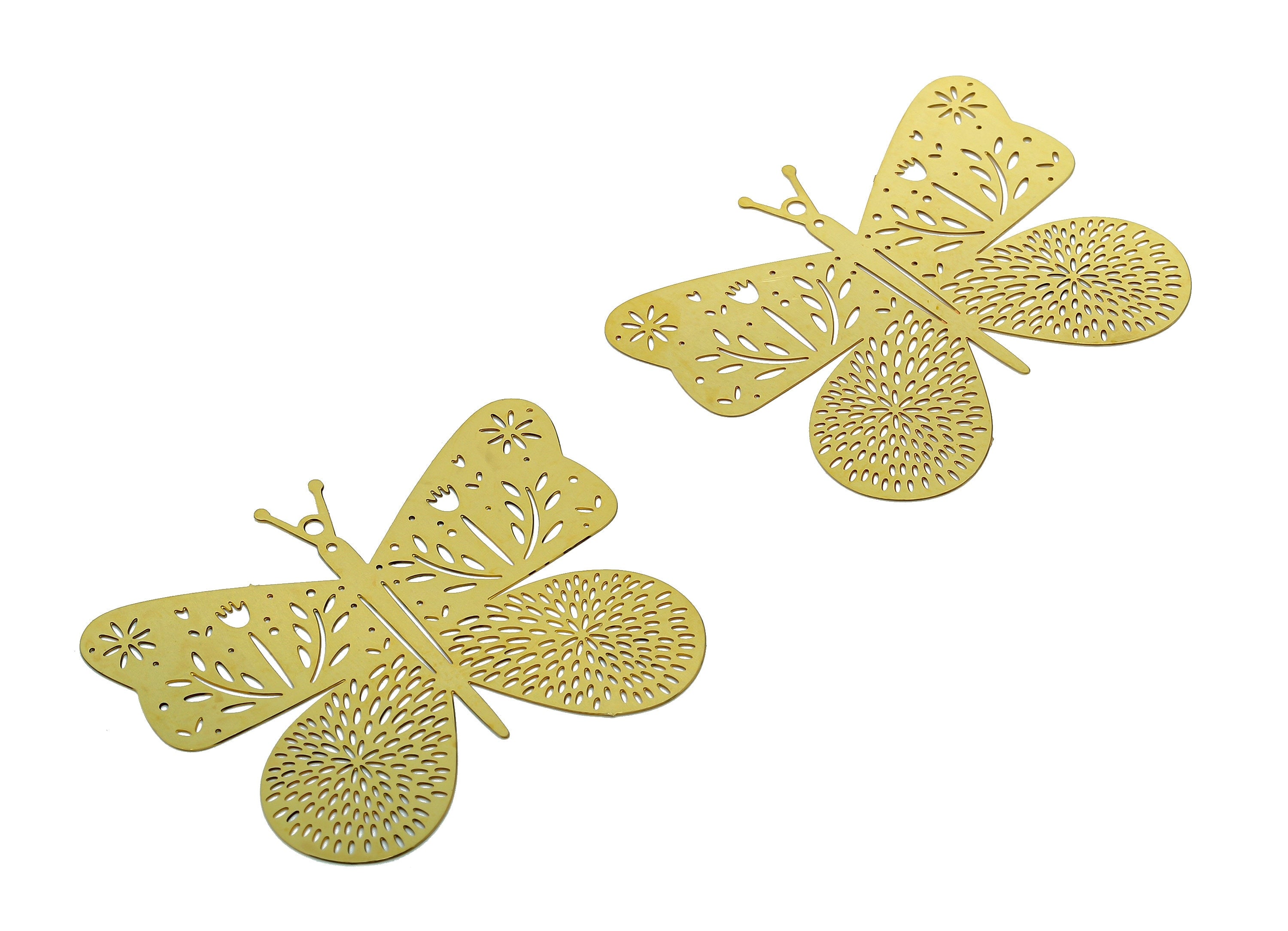 Brass Flower Butterfly Earrings Charm - Raw Brass Dots Leaves Earring - Leaf Pendant With Loop - Light Thin Charms - 43x33.2x0.3mm - JJB7284 - DOMEDBAZAAR