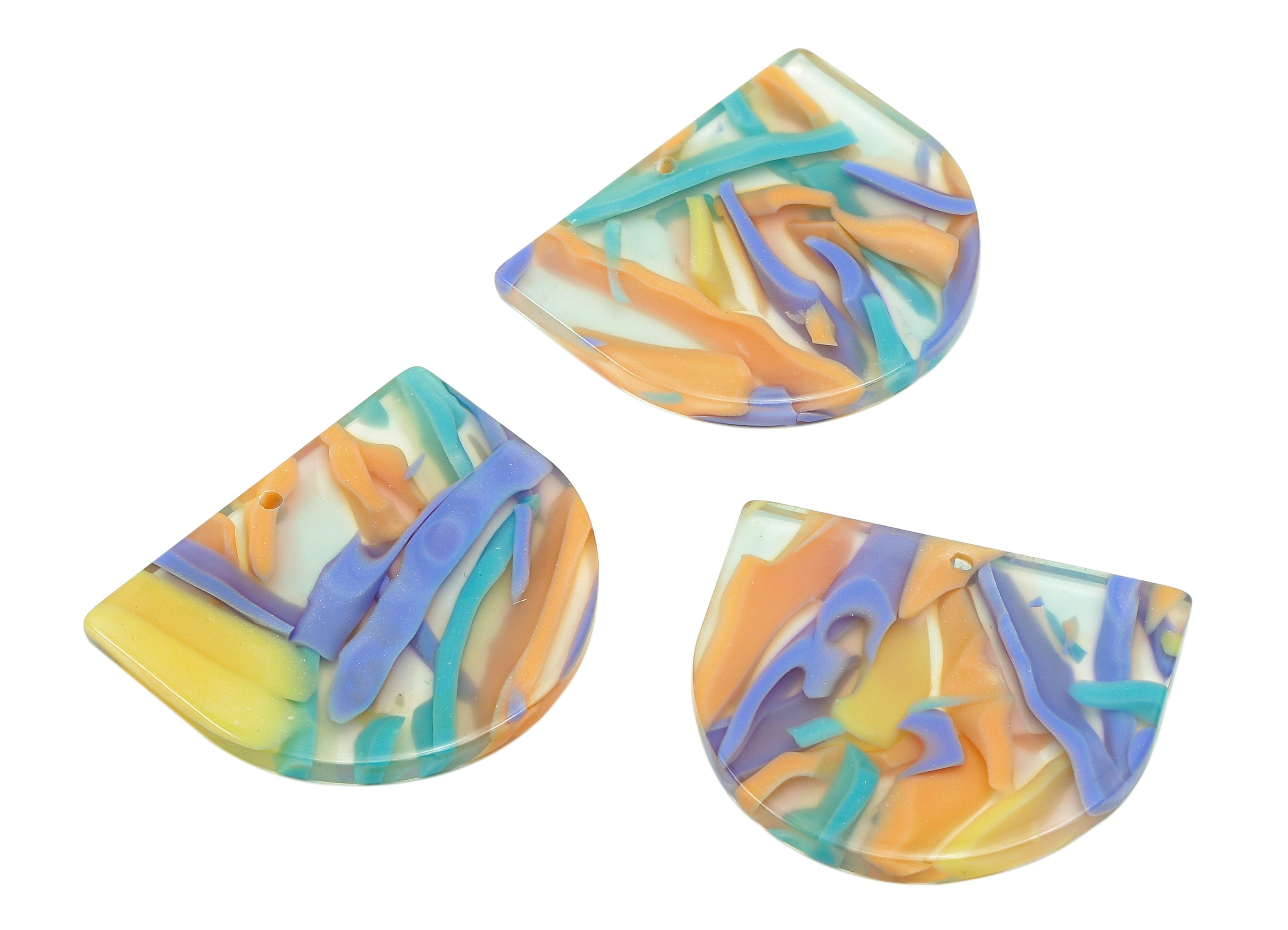 Acetate Domed Earring Charms - Acetate D Earrings - Half Oval Pendant With Hole - Color Code : A848 - 28.1x24.4x2.6mm - AC1322-A848 - DOMEDBAZAAR